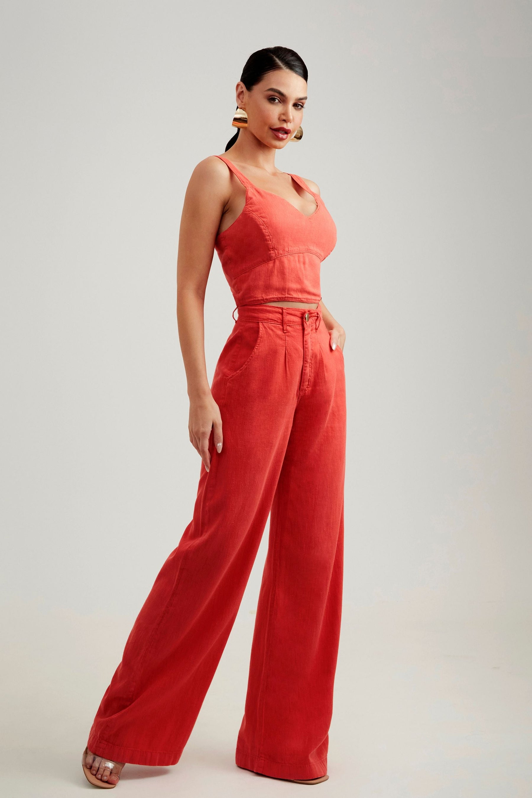 Calça Pantalona de Linho Térmico Dunas Vermelha Vibrante