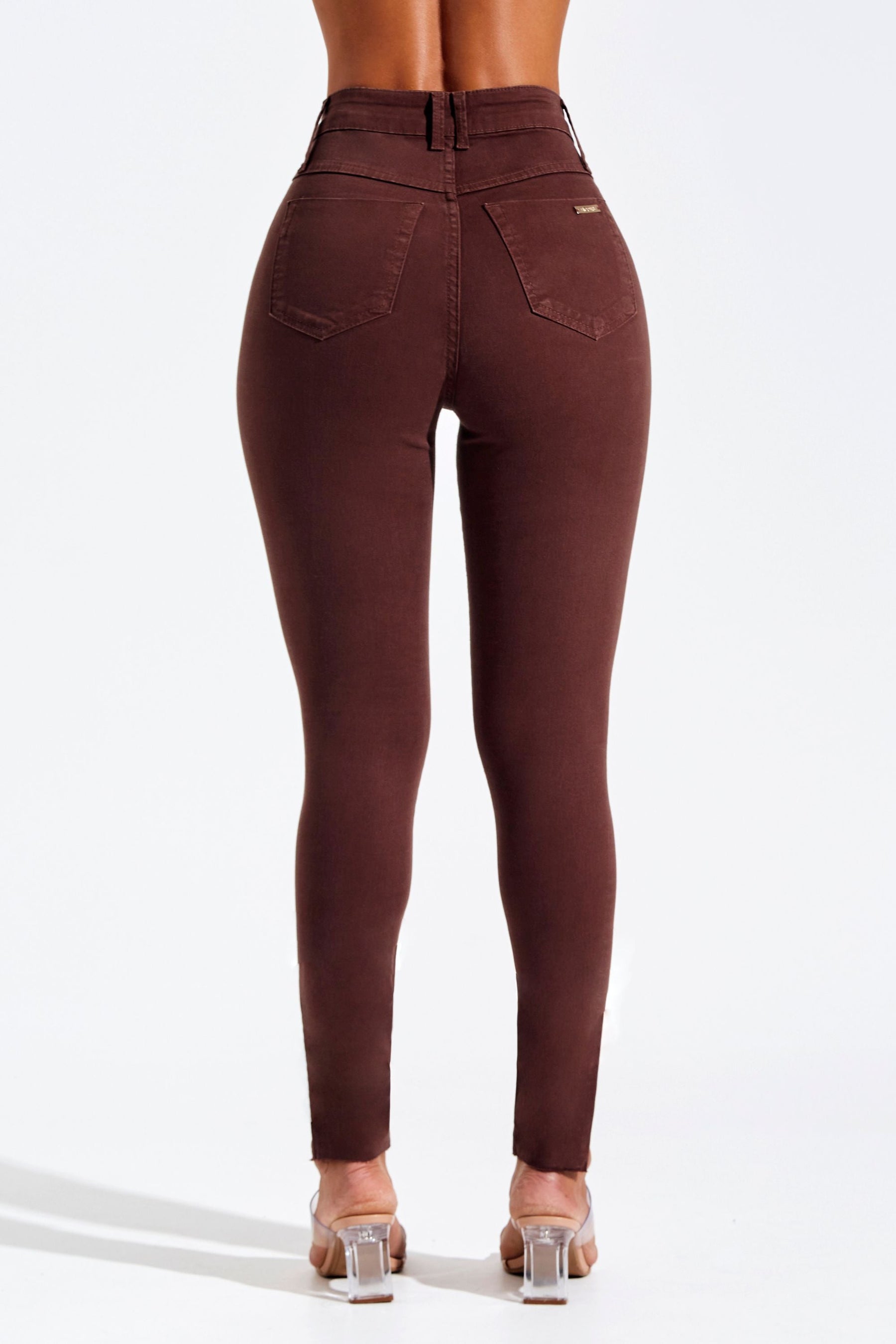 Calça Jeans Modeladora Skinny Coffee Cós Alto