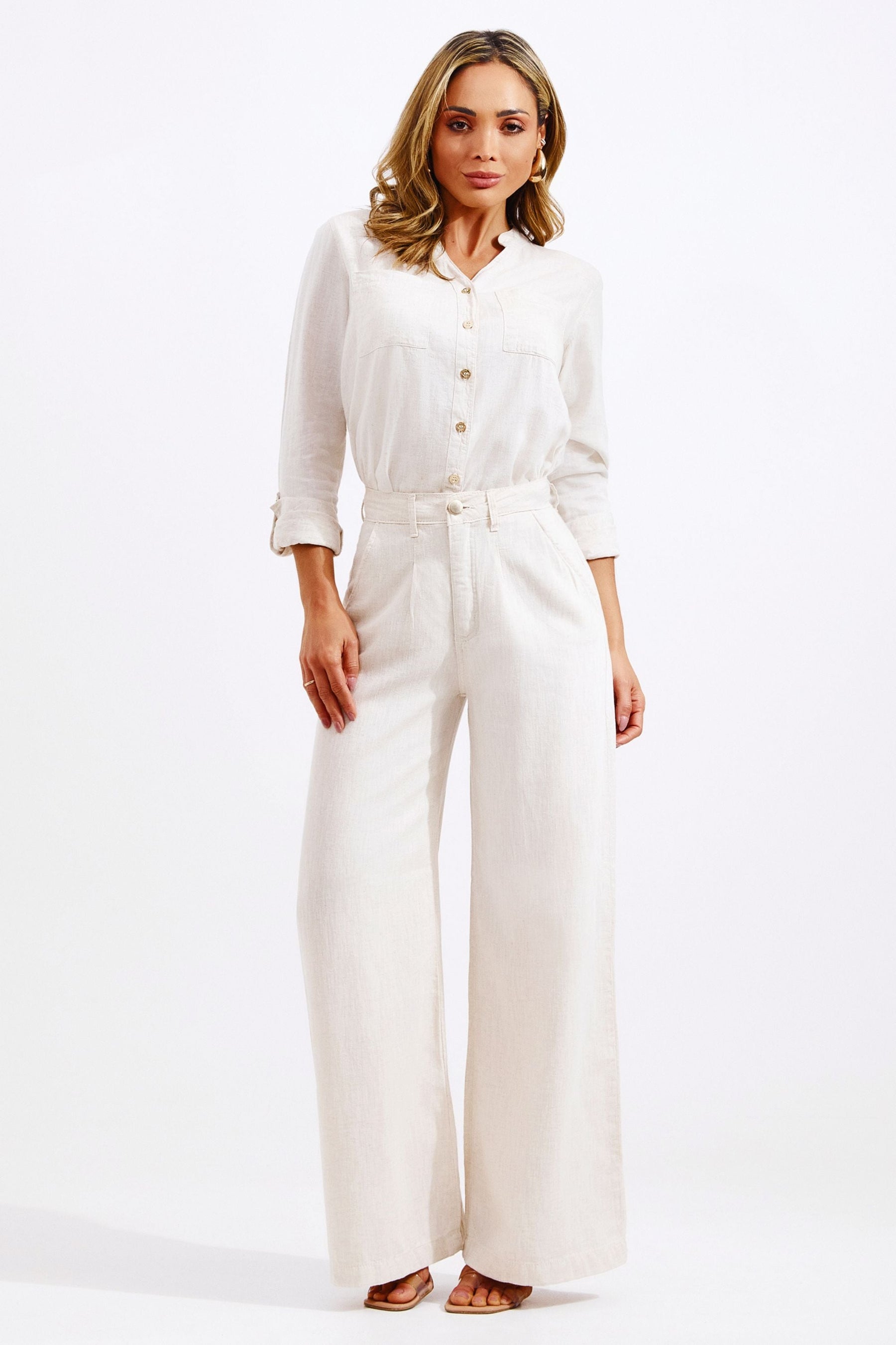 Calça Pantalona de Linho Térmico Dunas Areia