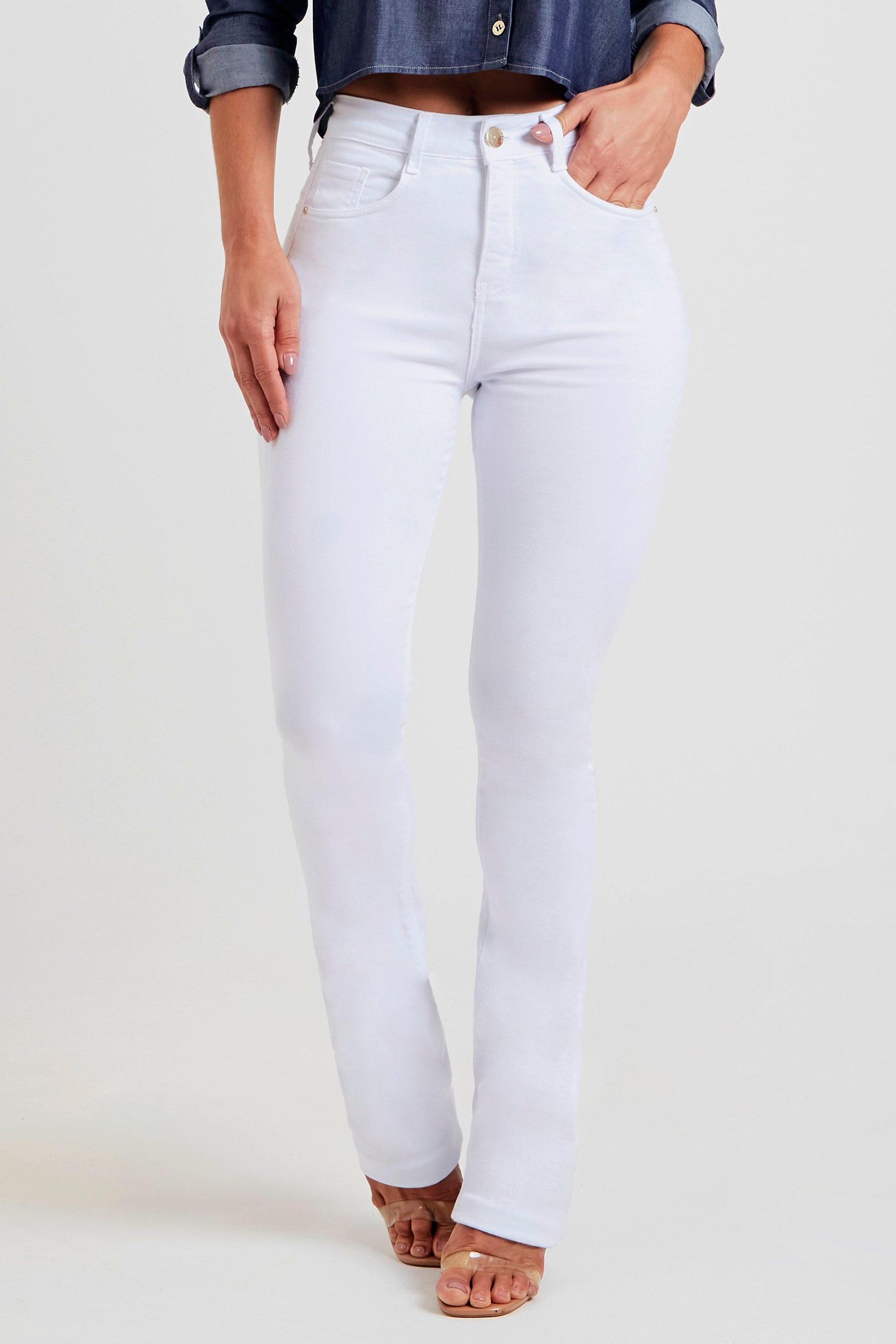 Calça Jeans Modeladora Milagrosa Boot Cut Cós Alto - Branca