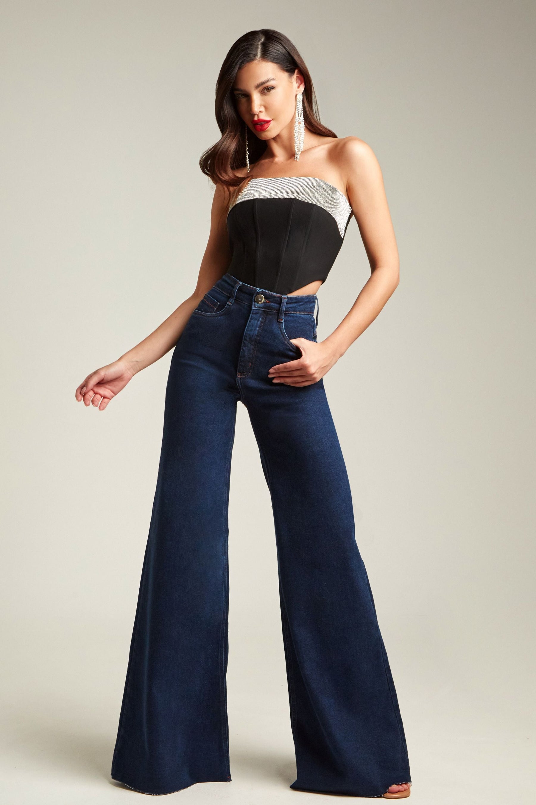 Calça Jeans Modeladora Luxury Pantalona Cós Super Alto