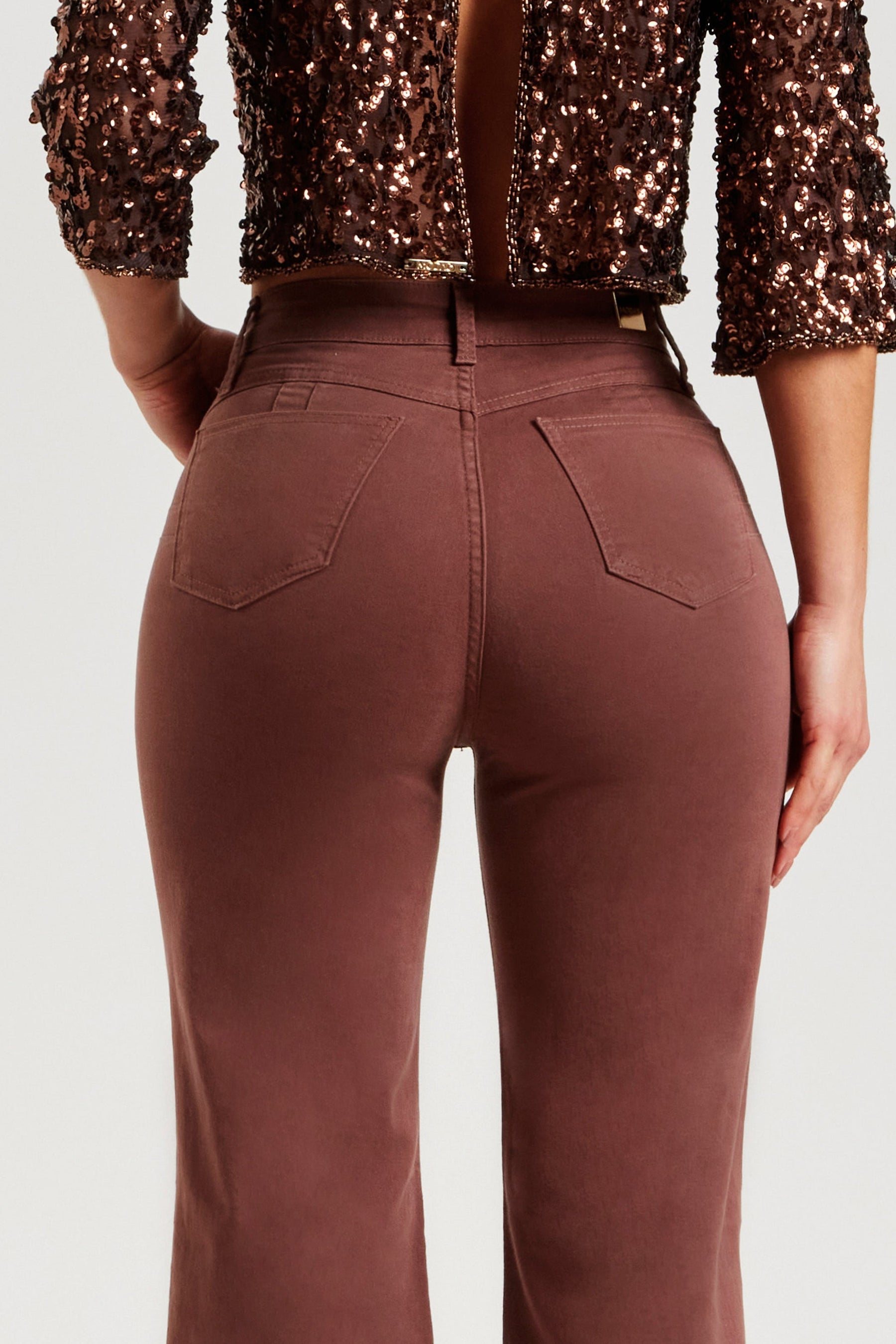 Calça Jeans Modeladora Coffee Wide Leg Cós Super Alto
