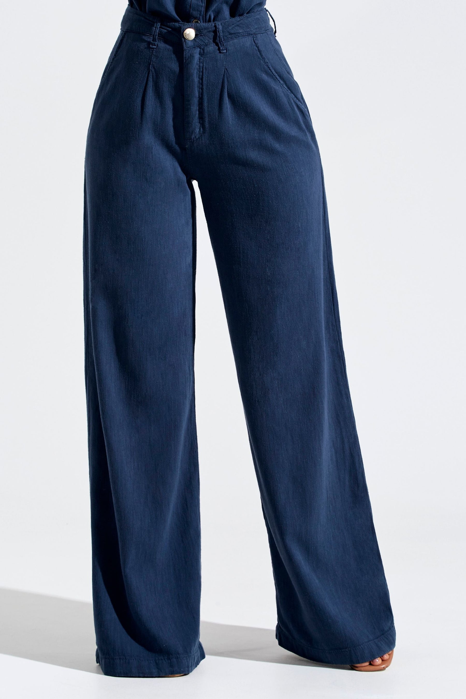 Calça Pantalona de Linho Térmico Dunas Azul Marinho