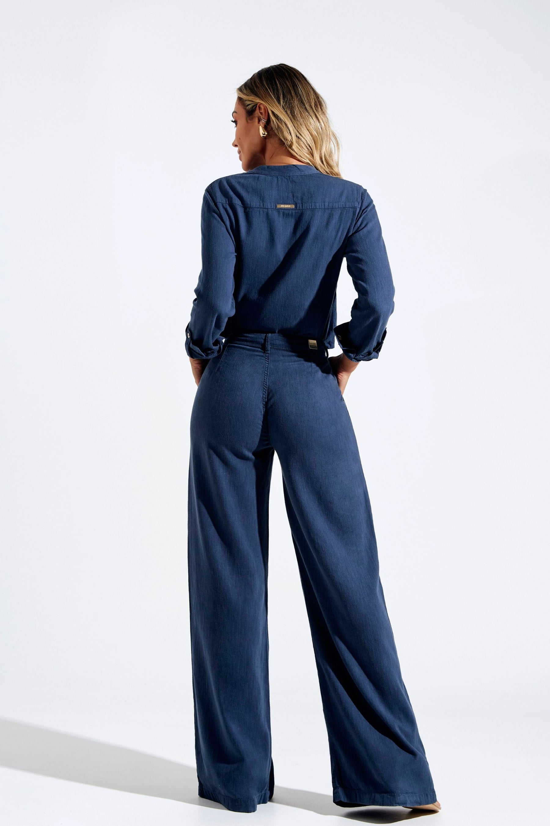 Calça Pantalona de Linho Térmico Dunas Azul Marinho