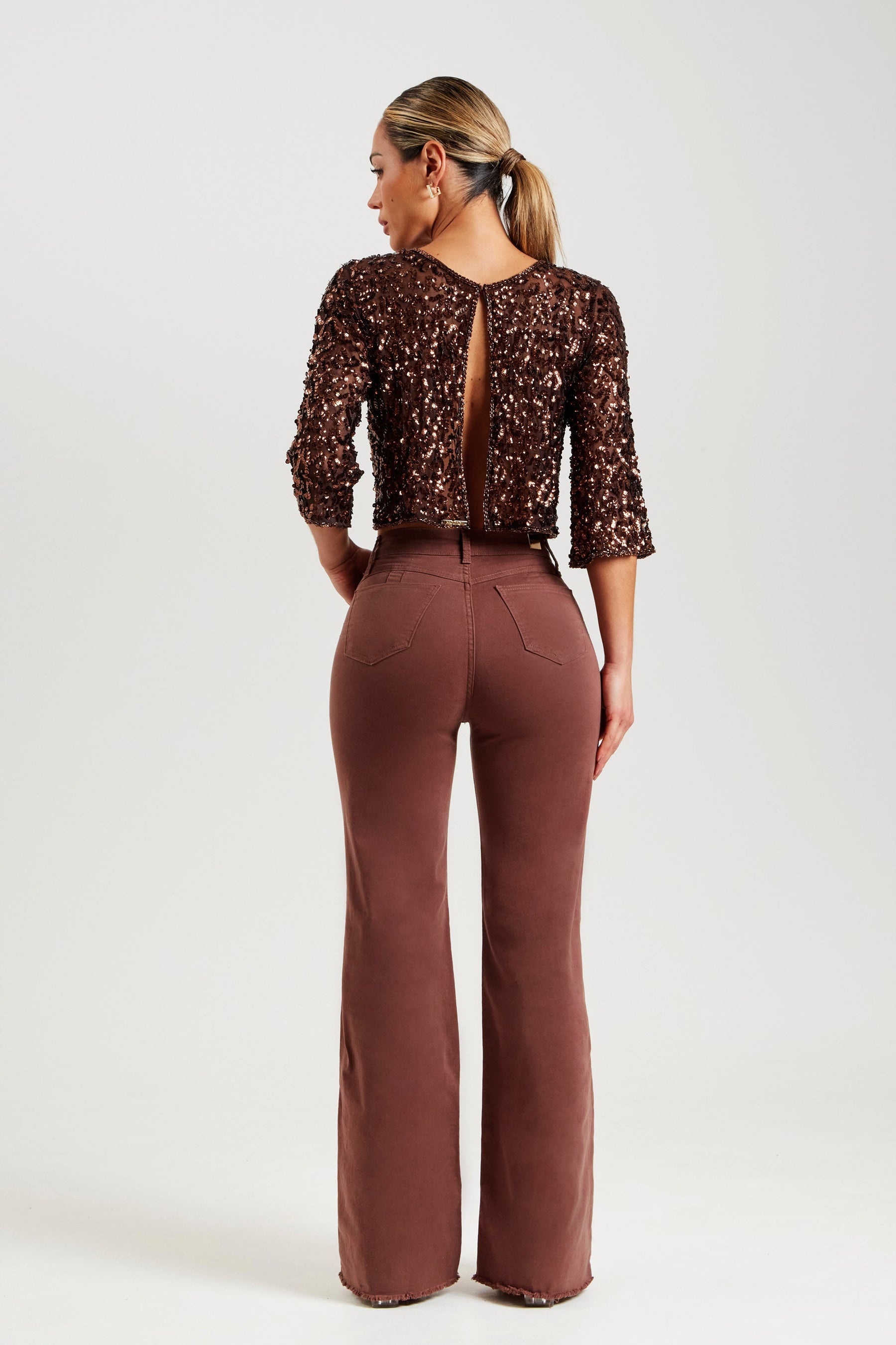 Calça Jeans Modeladora Coffee Wide Leg Cós Super Alto