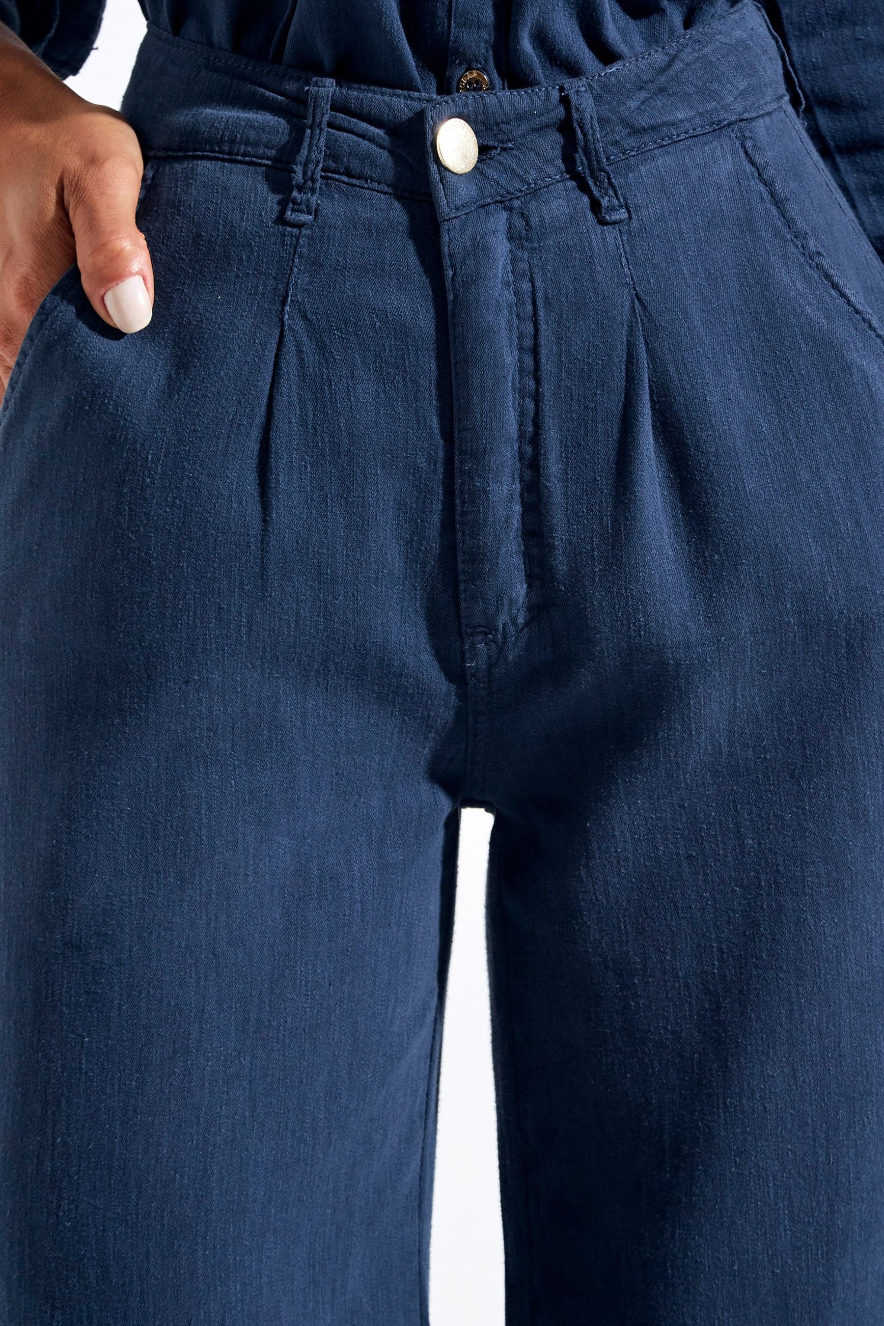 Calça Pantalona de Linho Térmico Dunas Azul Marinho