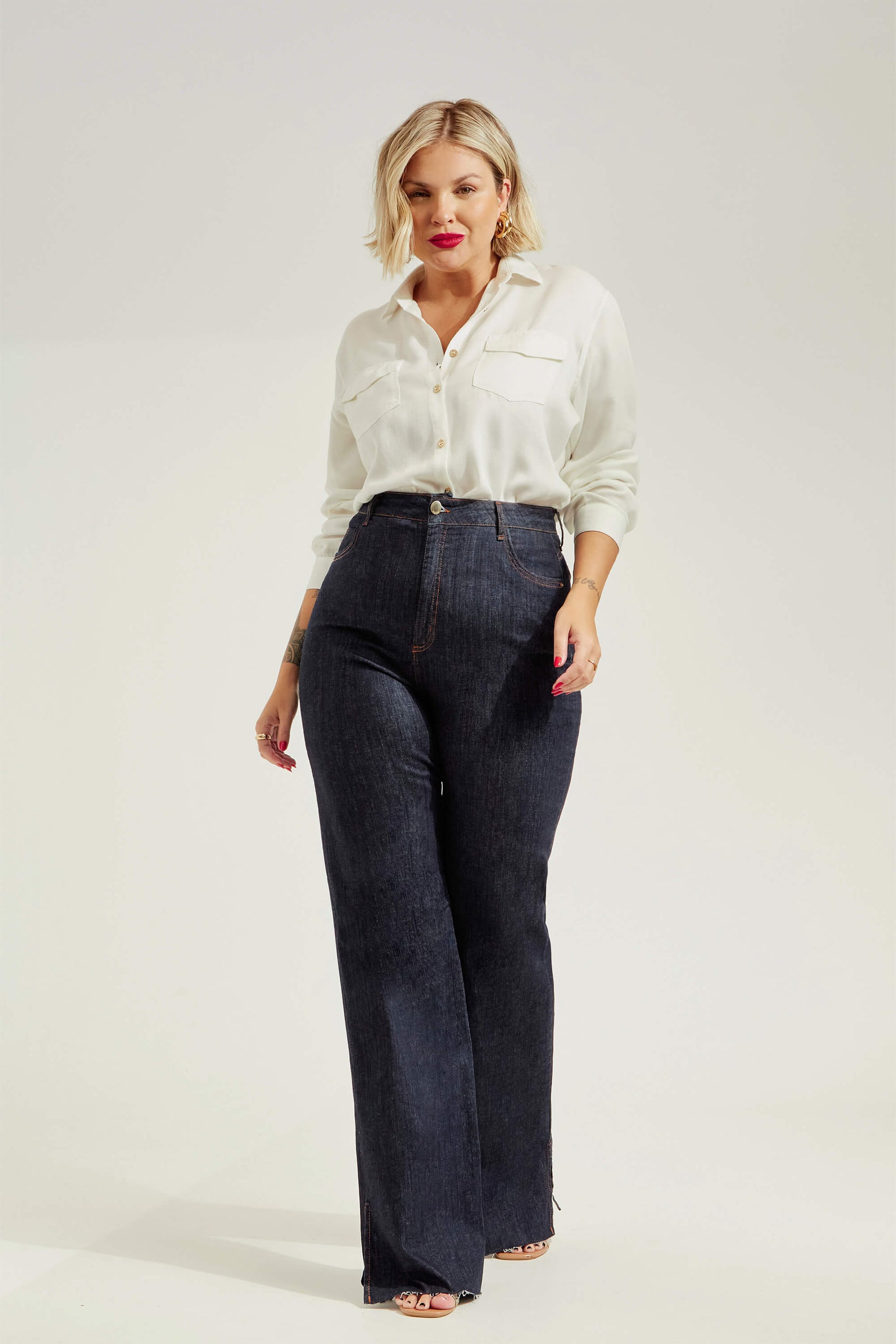 Calça Jeans Modeladora Fantástica Wide Leg Cós Super Alto