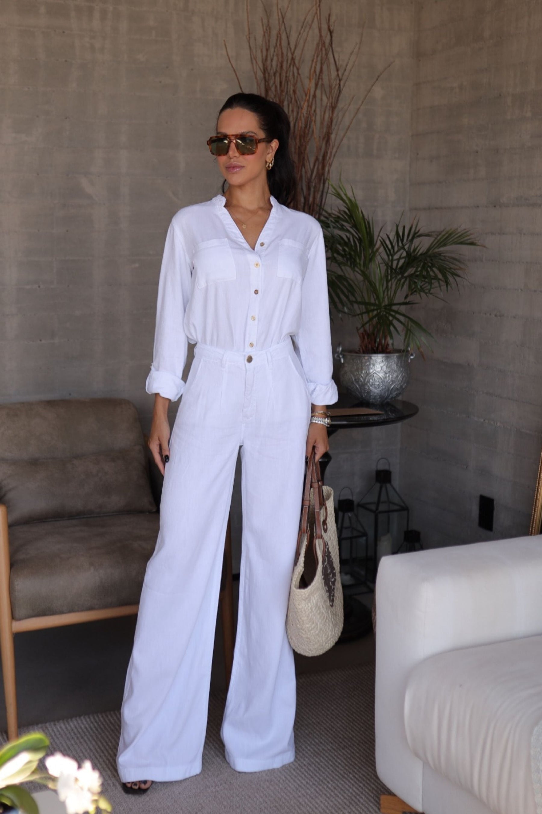 Calça Pantalona de Linho Térmico Dunas Branca