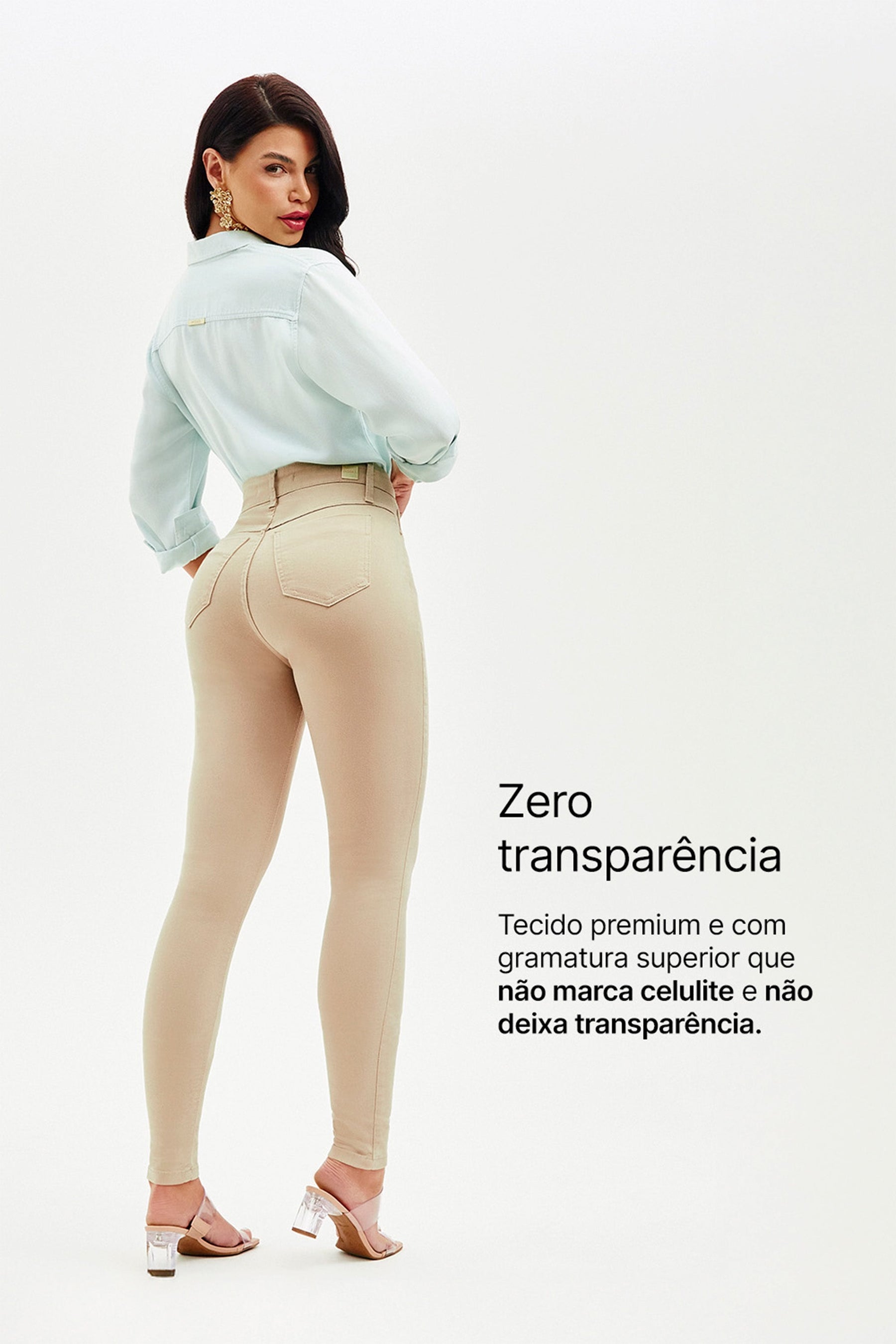 Calça Jeans Modeladora Nude Skinny Cós Alto