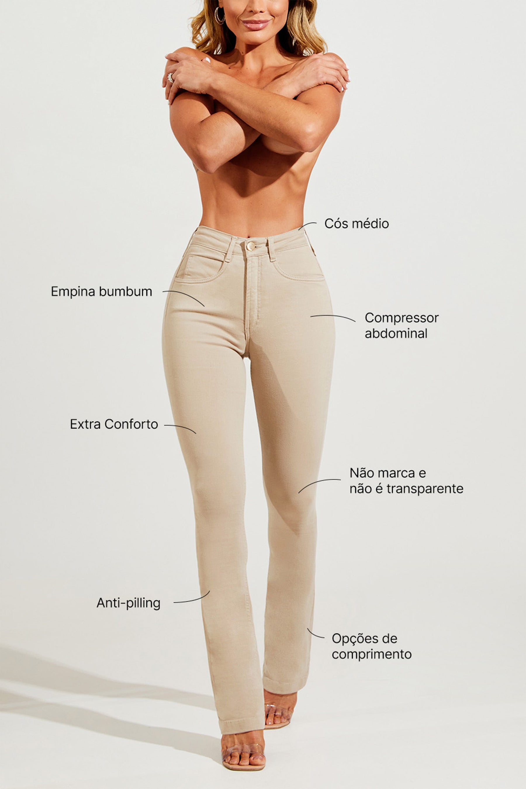 Calça Jeans Modeladora Nude Boot Cut Cós Médio