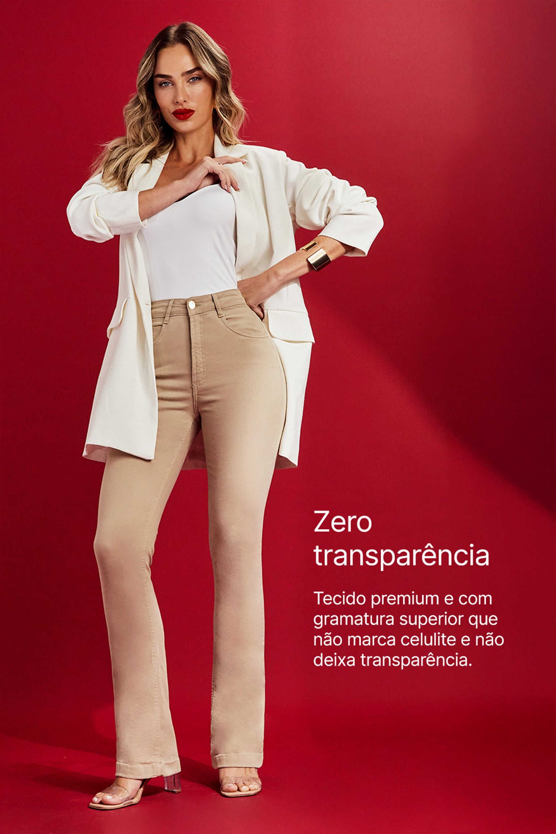 Calça Jeans Modeladora Nude Boot Cut Cós Médio