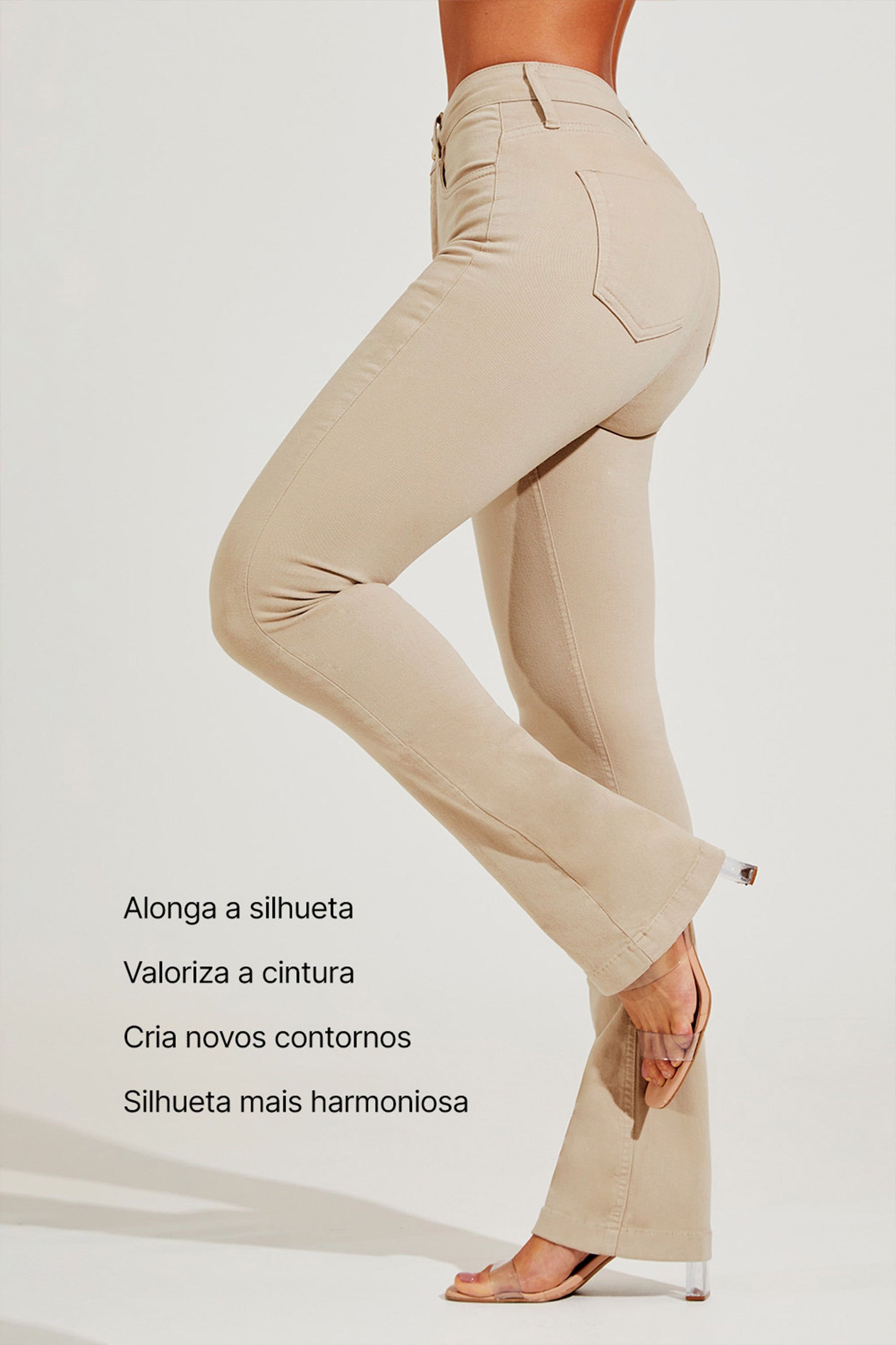 Calça Jeans Modeladora Nude Boot Cut Cós Médio