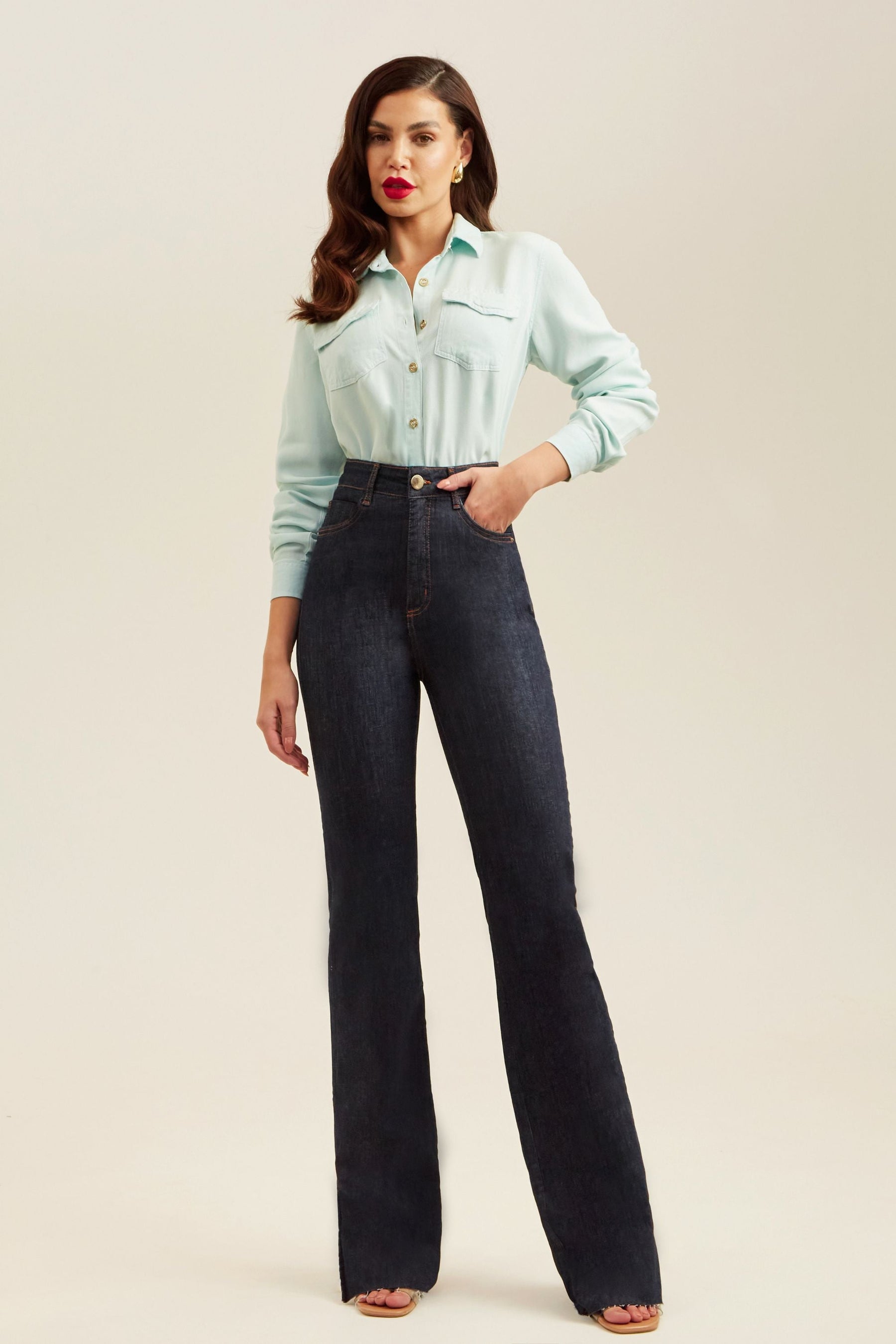 Calça Jeans Modeladora Fantástica Wide Leg Cós Super Alto