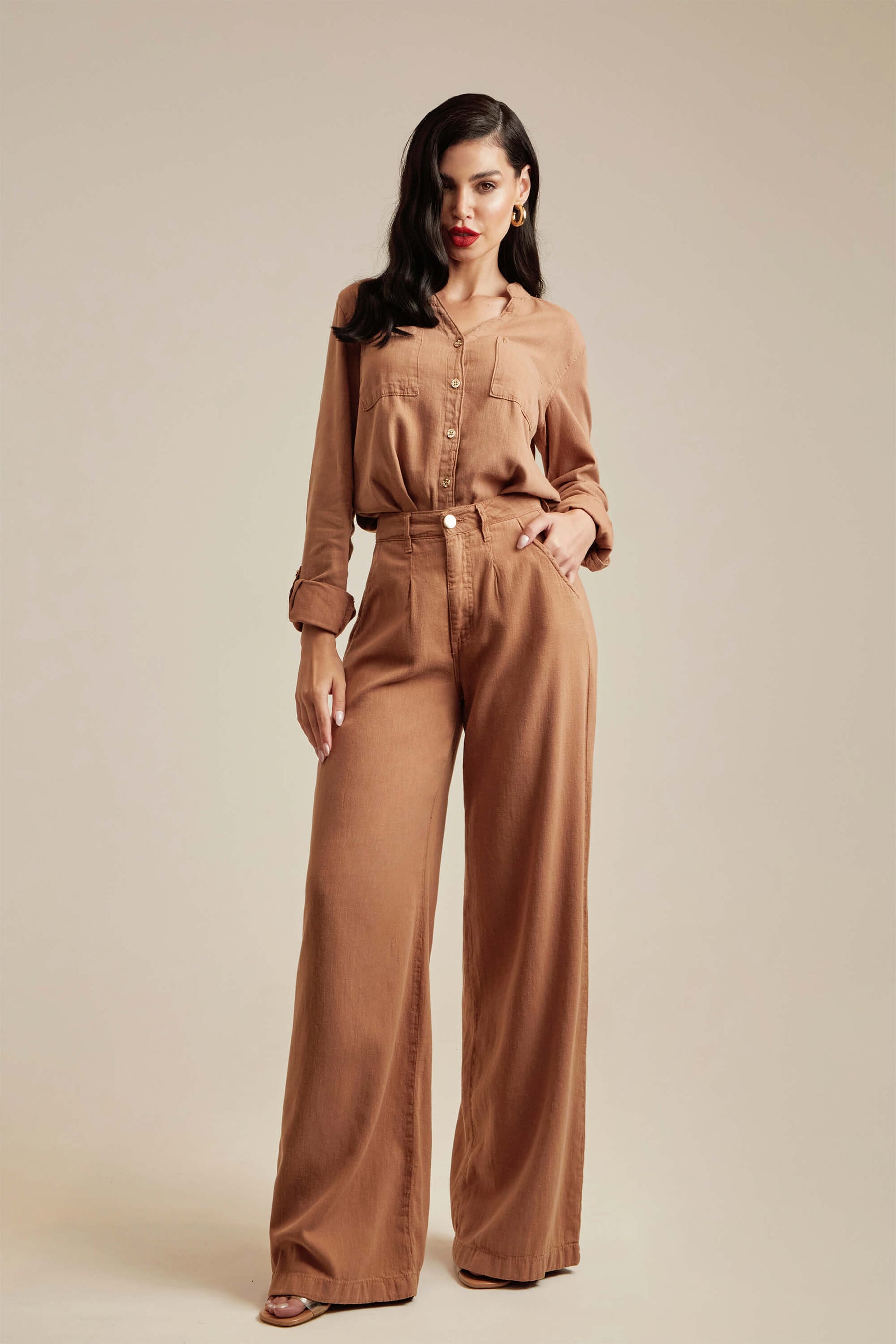 Calça Pantalona de Linho Térmico Dunas Terra