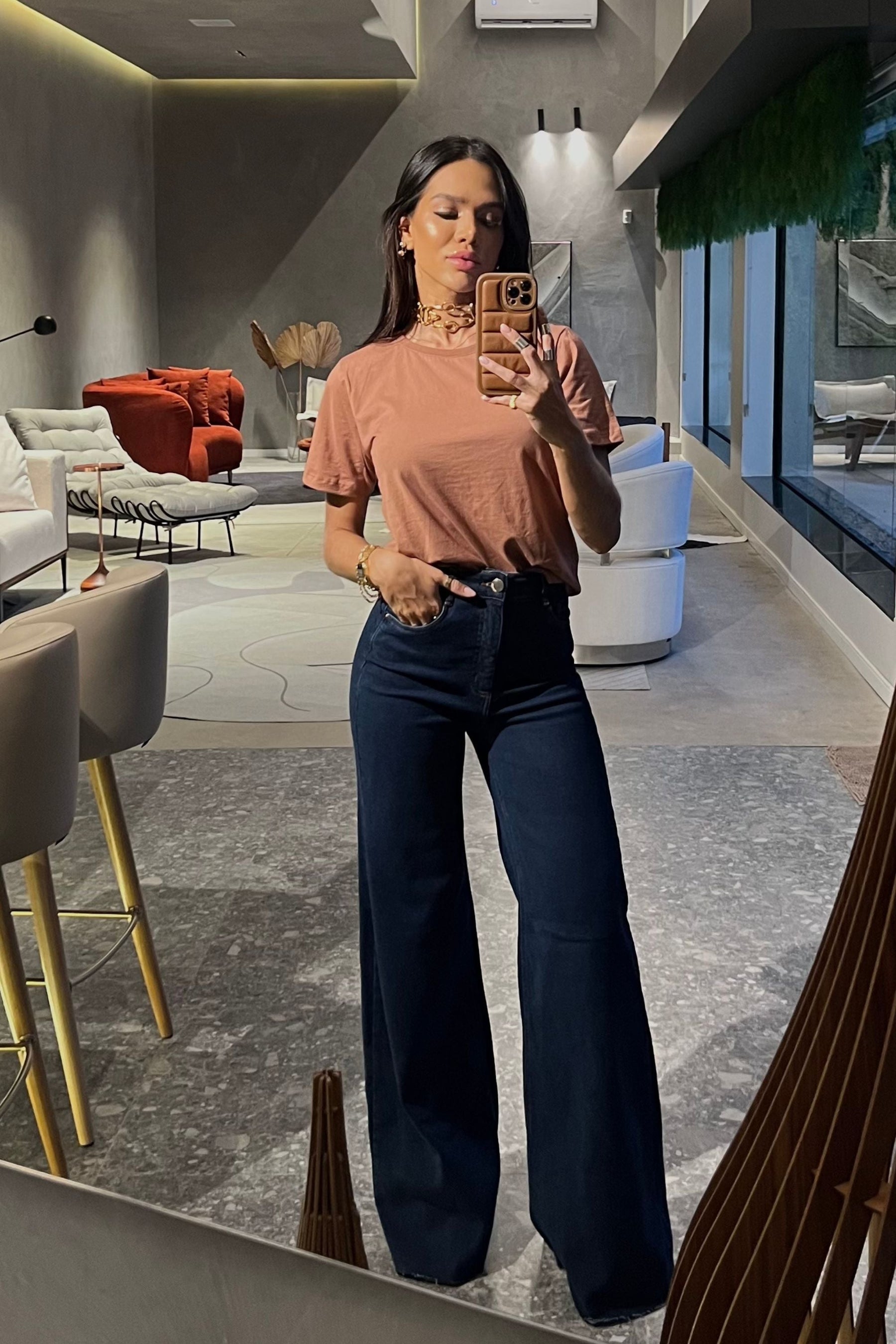 Calça Jeans Modeladora Luxury Pantalona Cós Super Alto