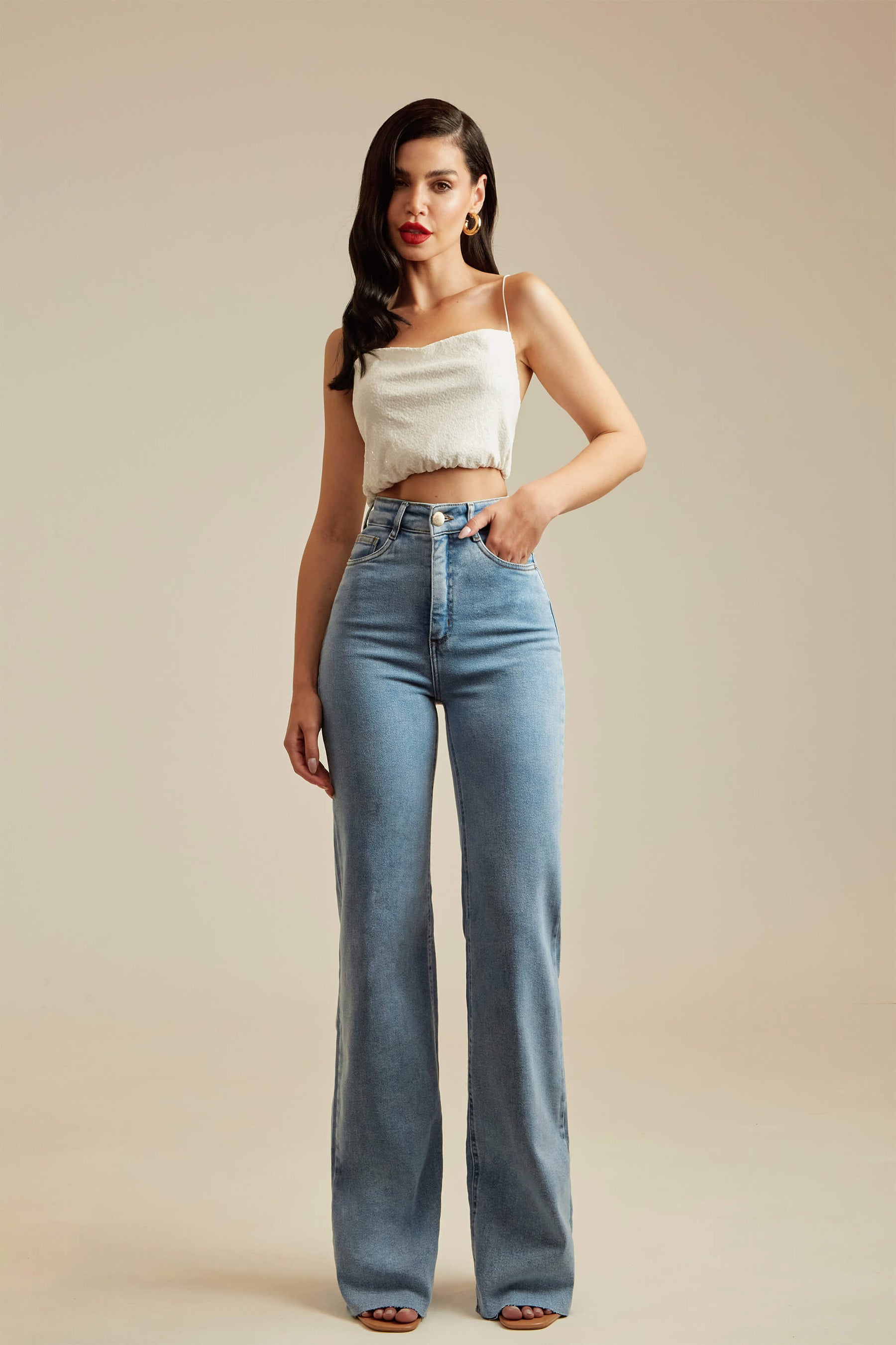 Calça Jeans Modeladora Basic Wide Leg Cós Super Alto