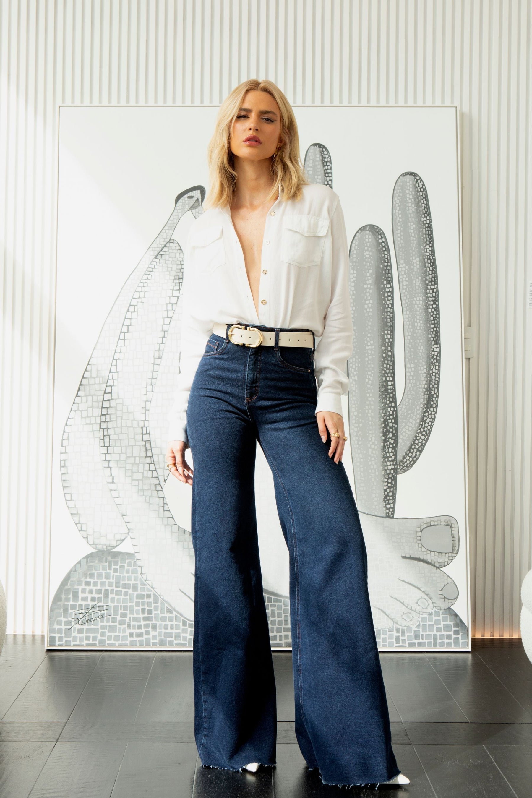 Calça Jeans Modeladora Luxury Pantalona Cós Super Alto