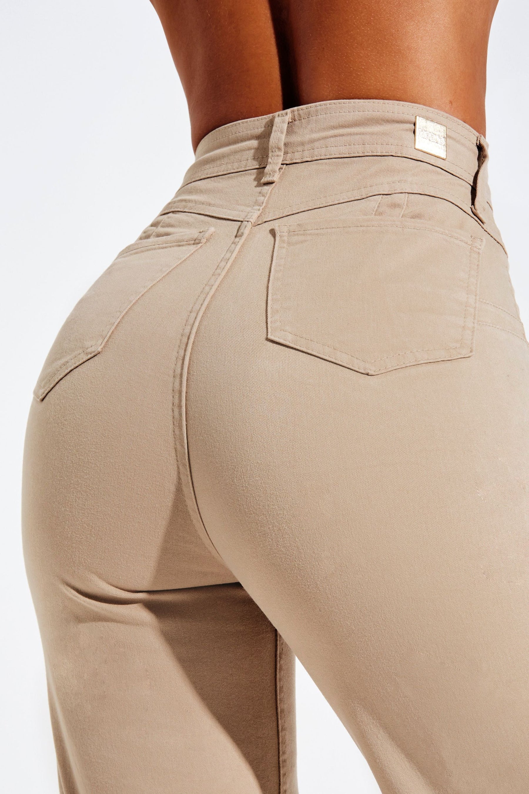 Calça Jeans Modeladora Nude Wide Leg Cós Super Alto