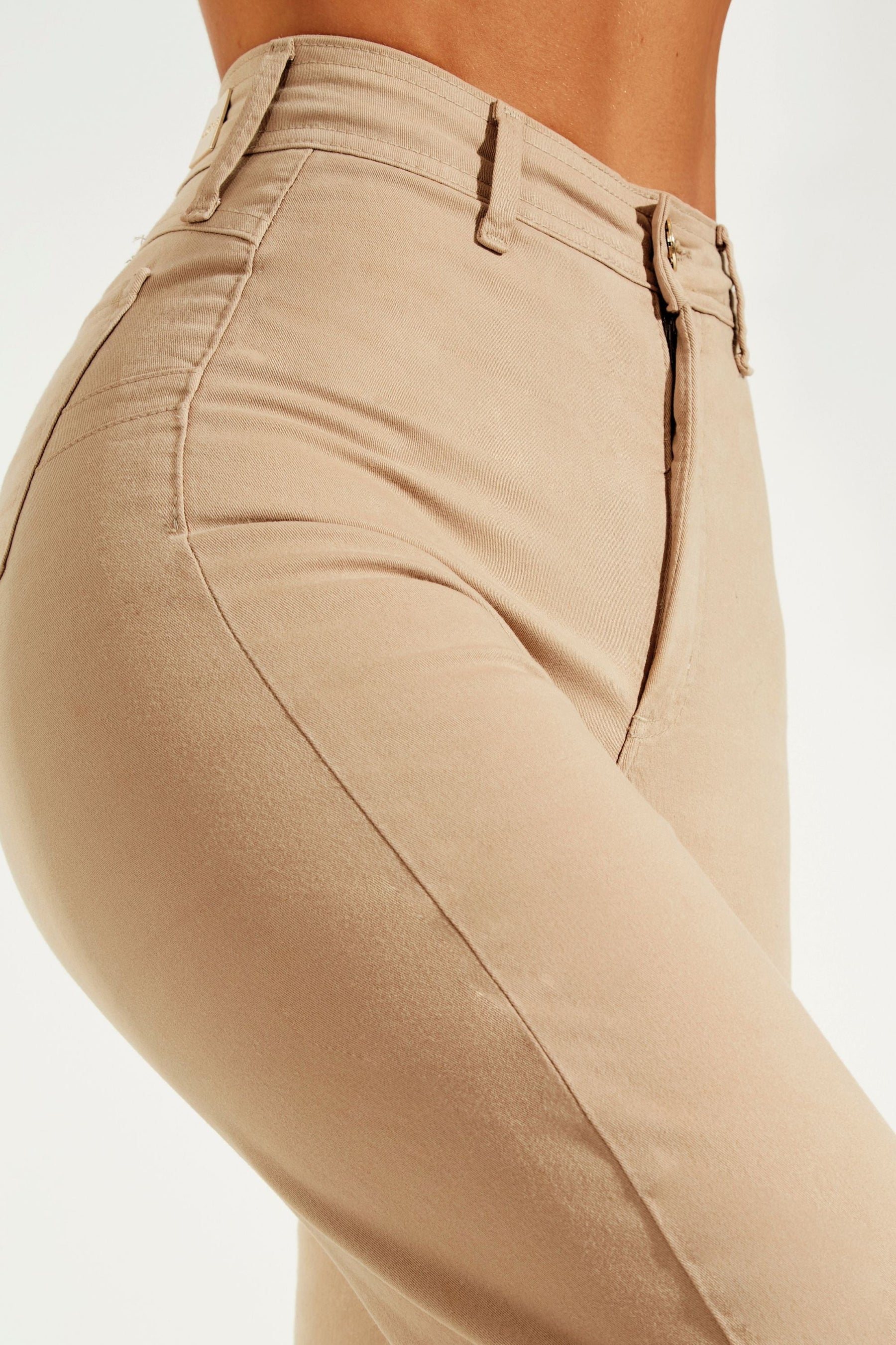Calça Jeans Modeladora Nude Wide Leg Cós Super Alto