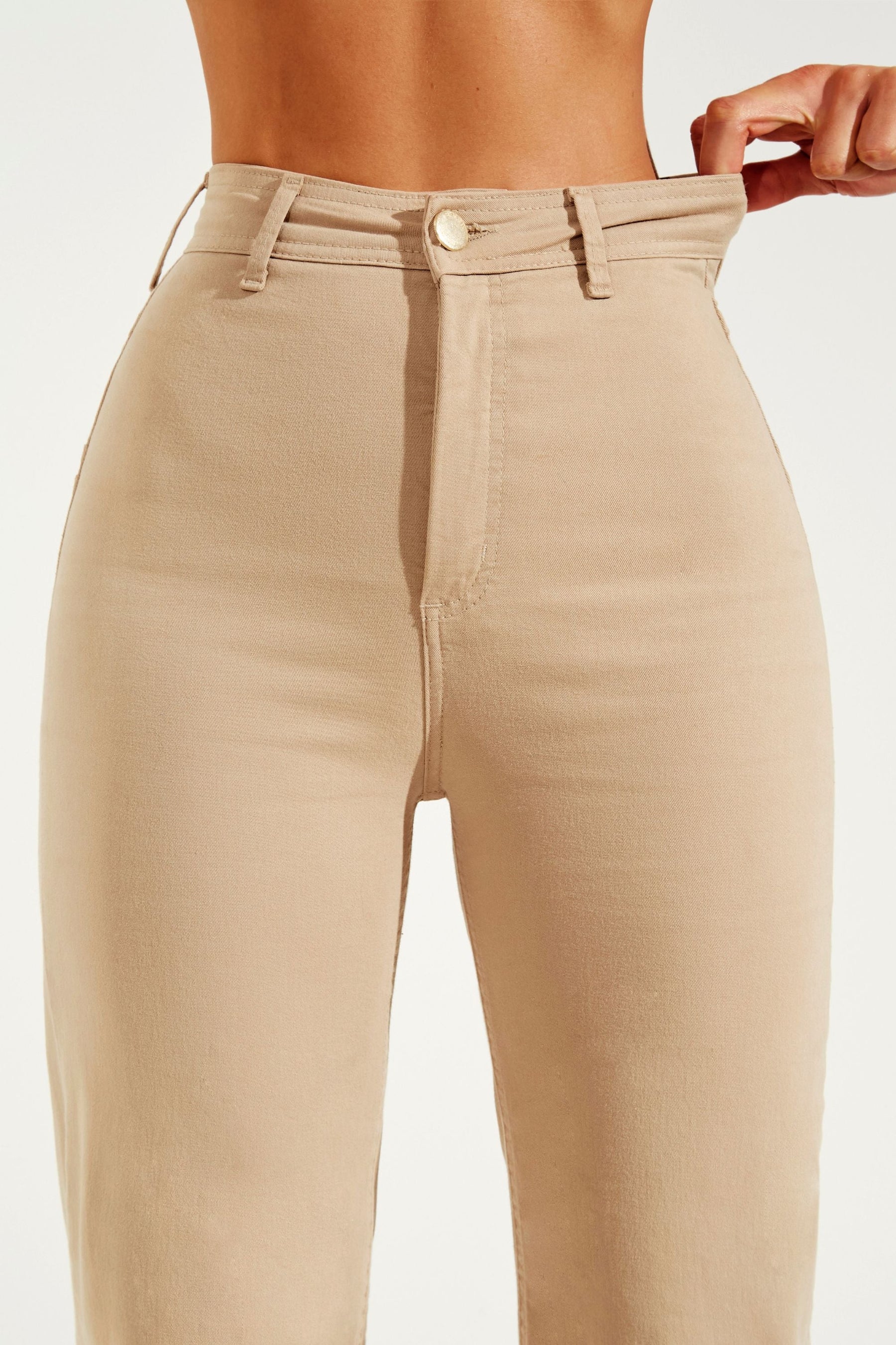 Calça Jeans Modeladora Nude Wide Leg Cós Super Alto