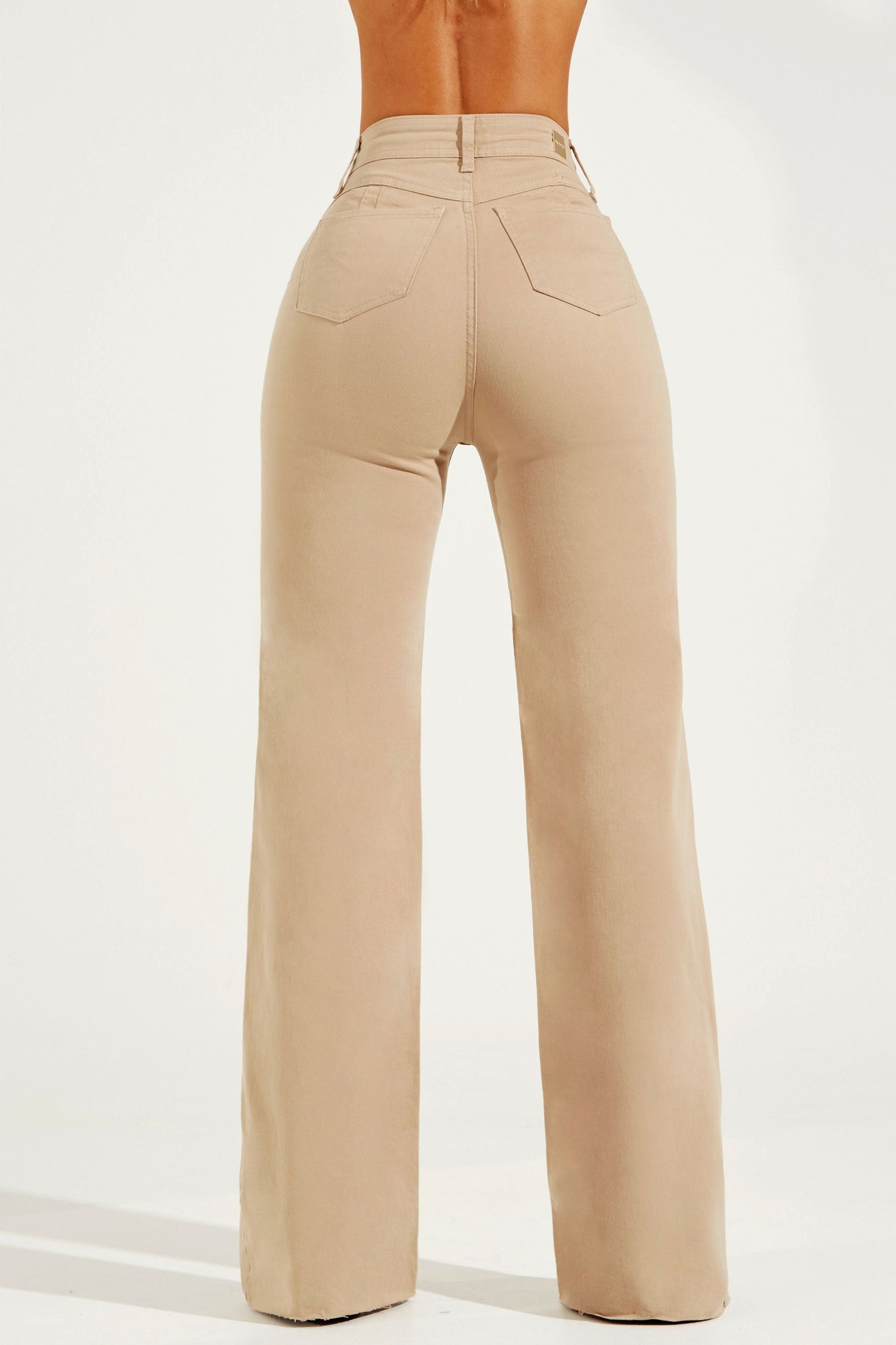 Calça Jeans Modeladora Nude Wide Leg Cós Super Alto