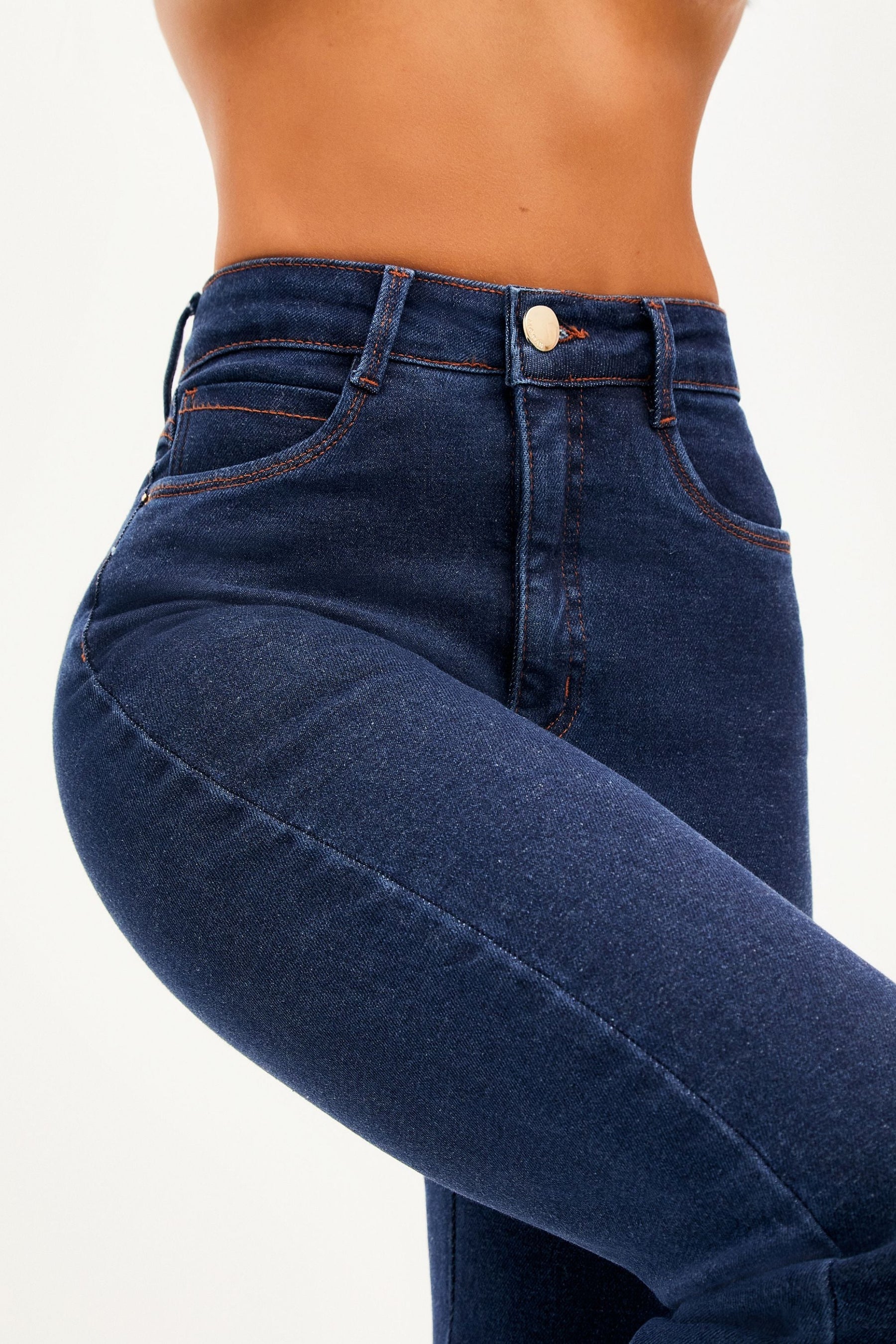 Calça Jeans Luxury Reta Jeans Escuro Cós Super Alto