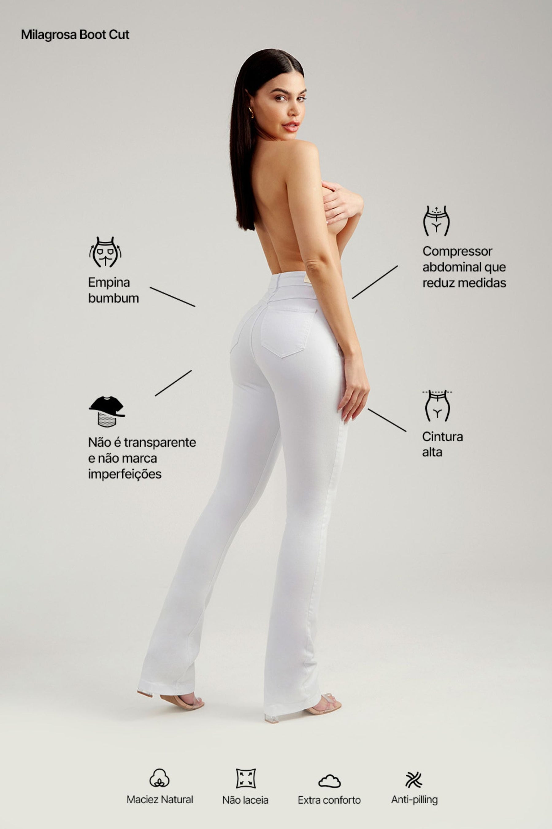 Calça Jeans Modeladora Milagrosa Boot Cut Cós Alto - Branca