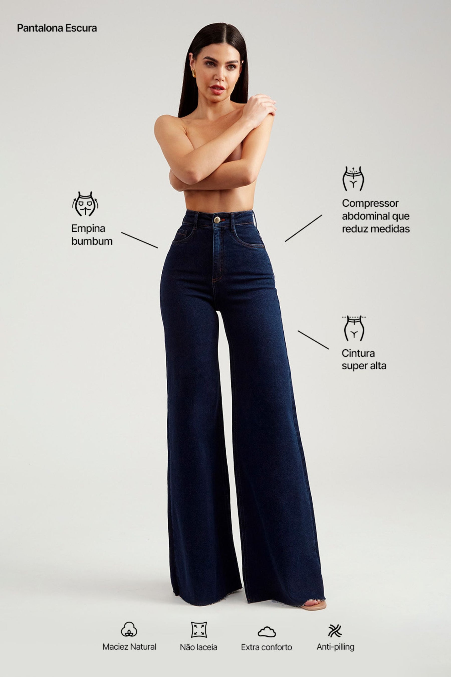 Calça Jeans Modeladora Luxury Pantalona Cós Super Alto