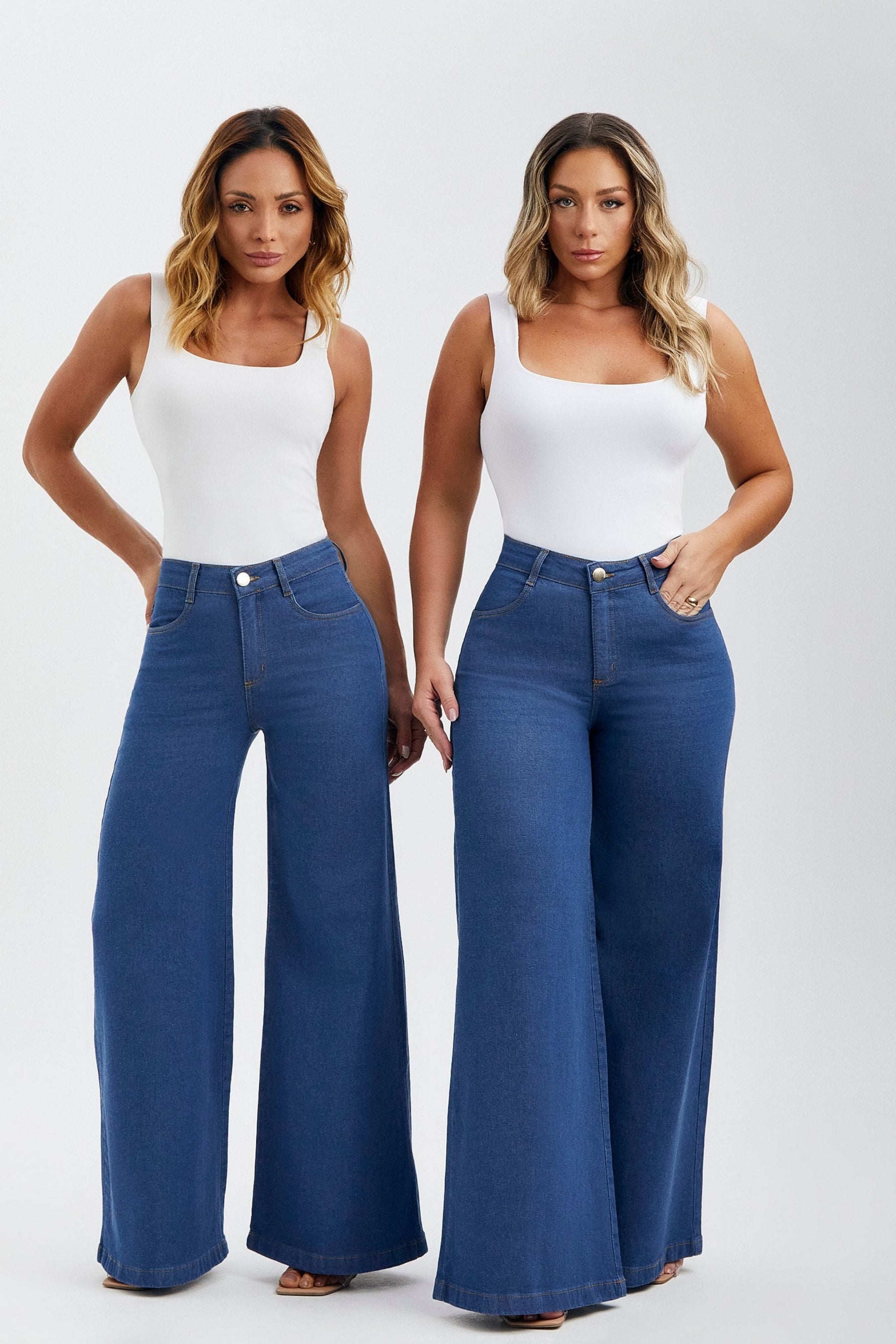 Calça Jeans Ultra Modeladora Pantalona Jeans Médio Cós Médio