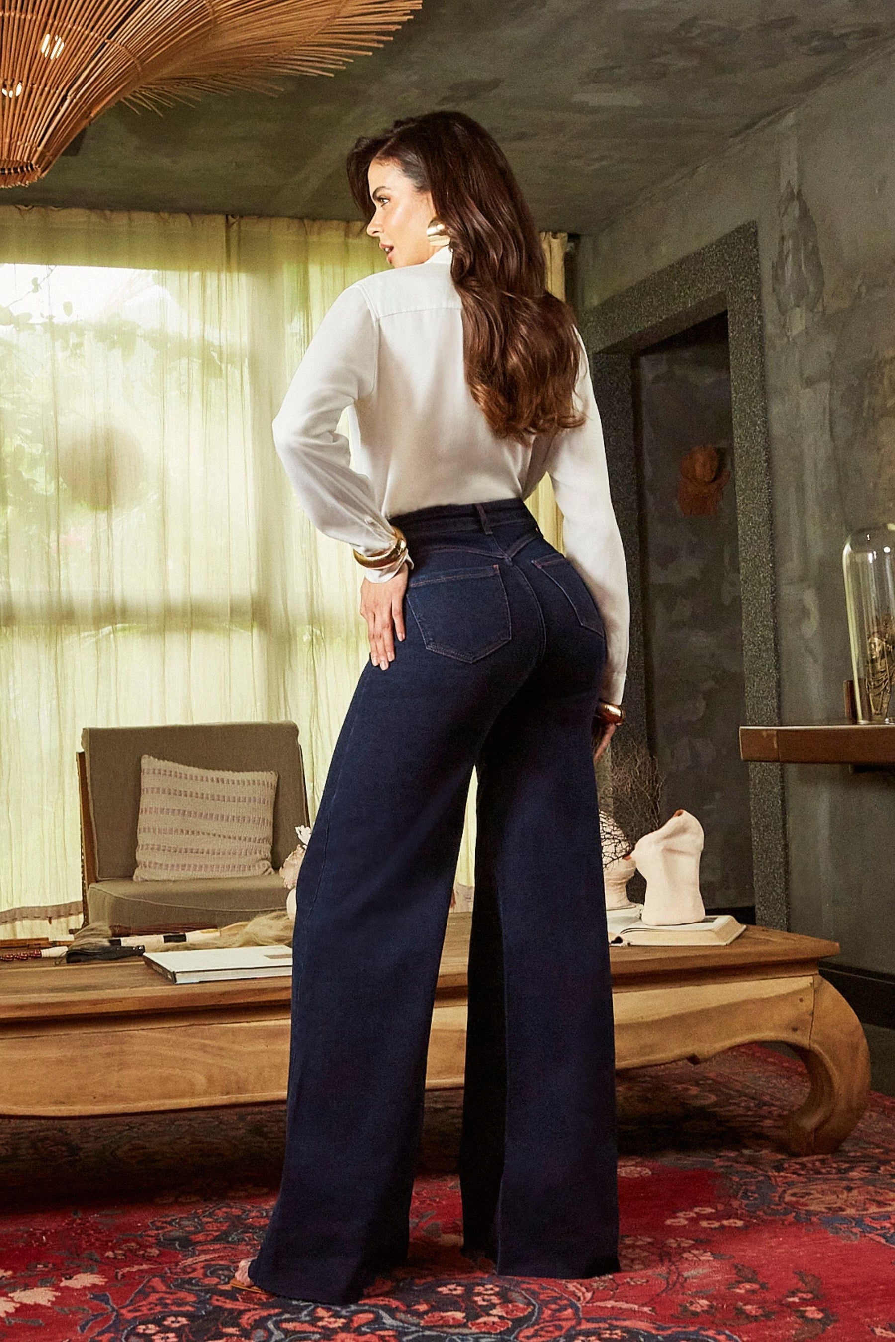 Calça Jeans Modeladora Luxury Pantalona Cós Super Alto