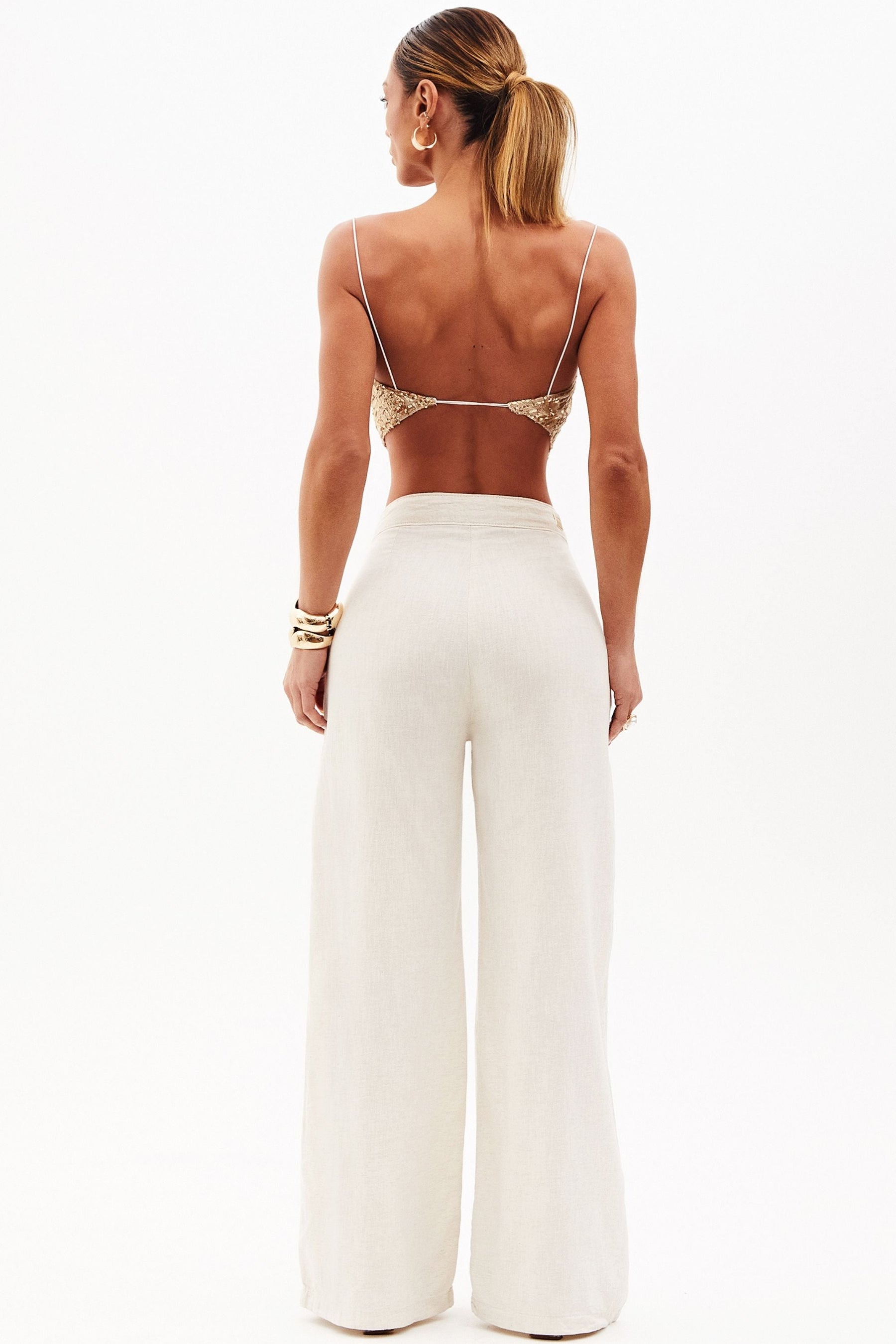 Calça Pantalona de Linho Térmico Sem Bolso Dunas Areia