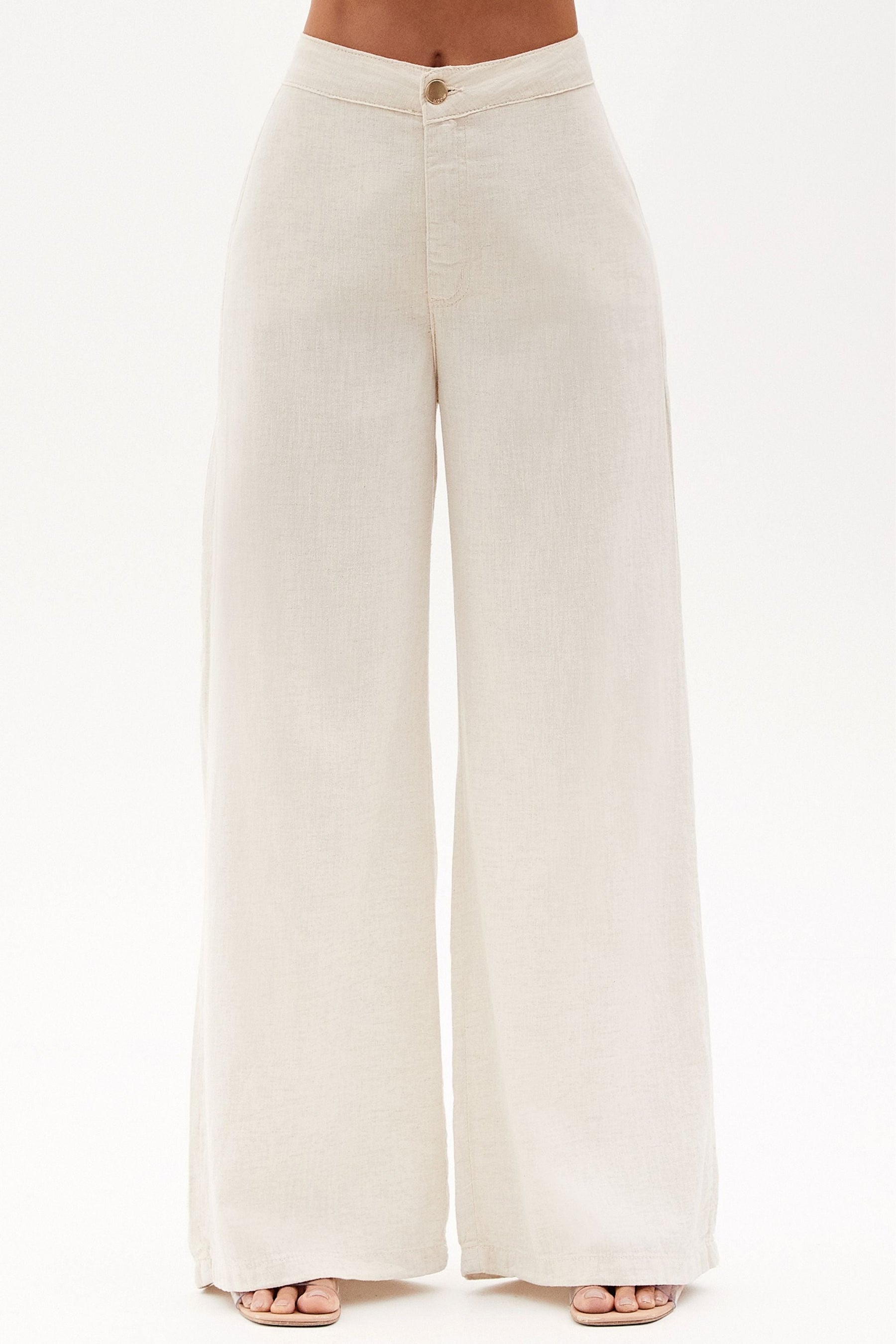 Calça Pantalona de Linho Térmico Sem Bolso Dunas Areia