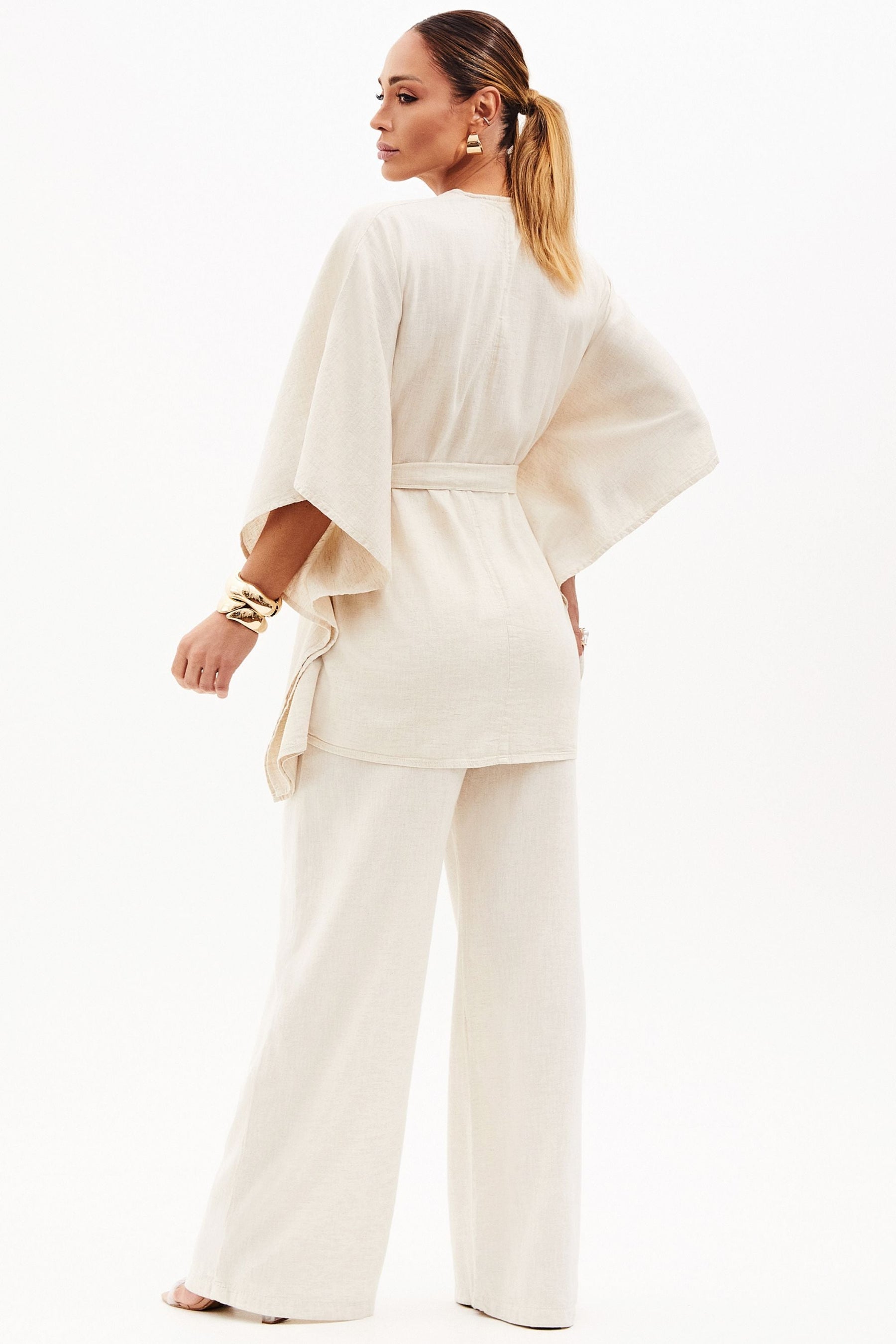 Calça Pantalona de Linho Térmico Sem Bolso Dunas Areia