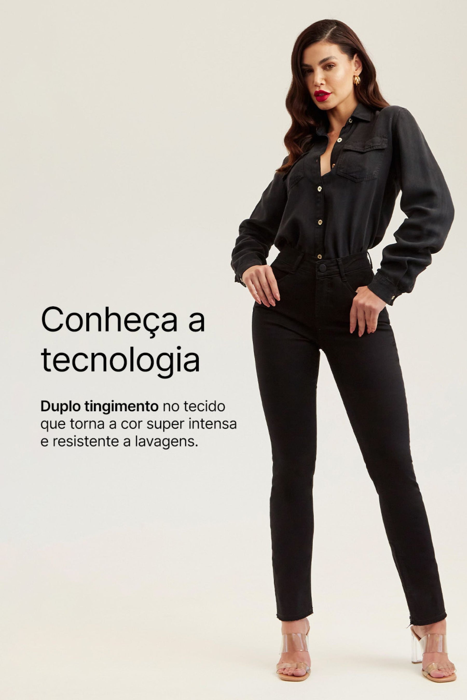 Calça Jeans Modeladora Reta Preto Intenso Cós Médio