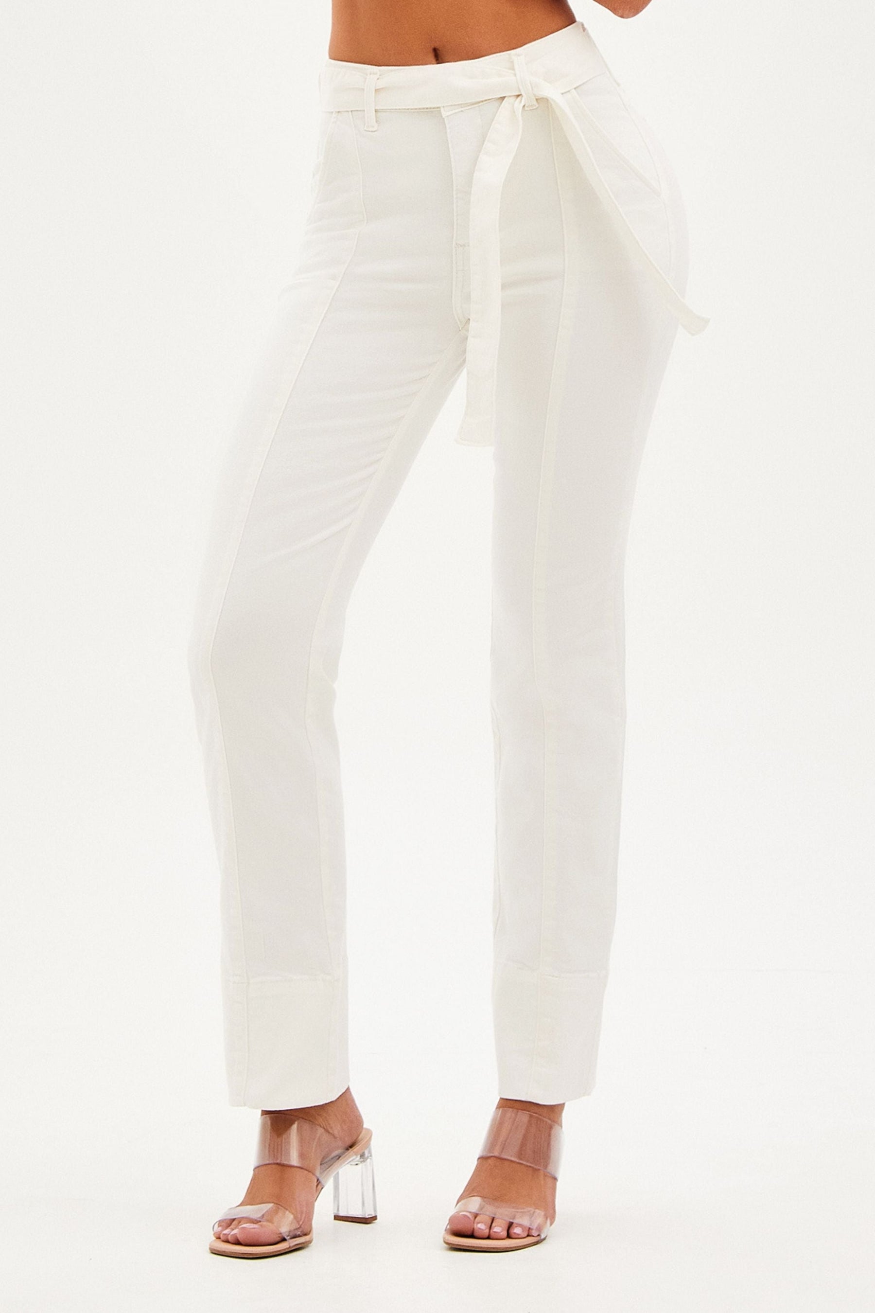 Calça Jeans de Rica Tecnológica Reta Off White Cós Médio