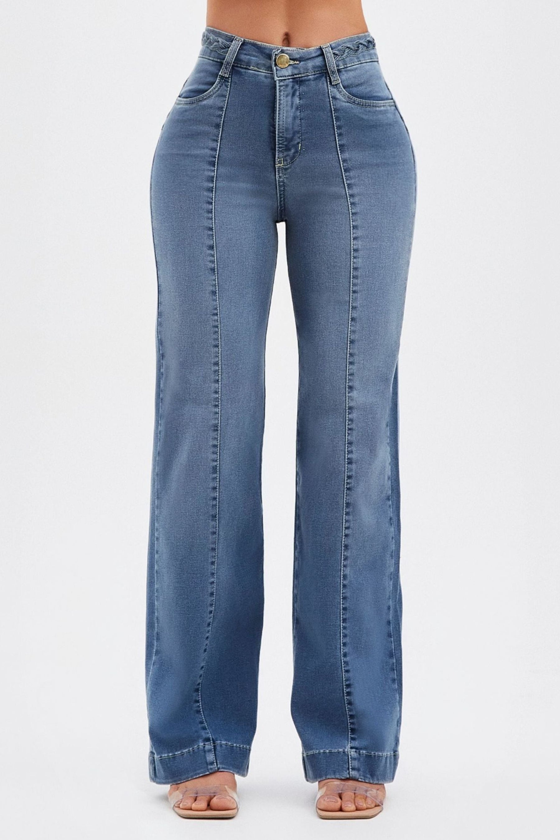 Calça Jeans Apaixonante Wide Leg Jeans Médio Cós Médio