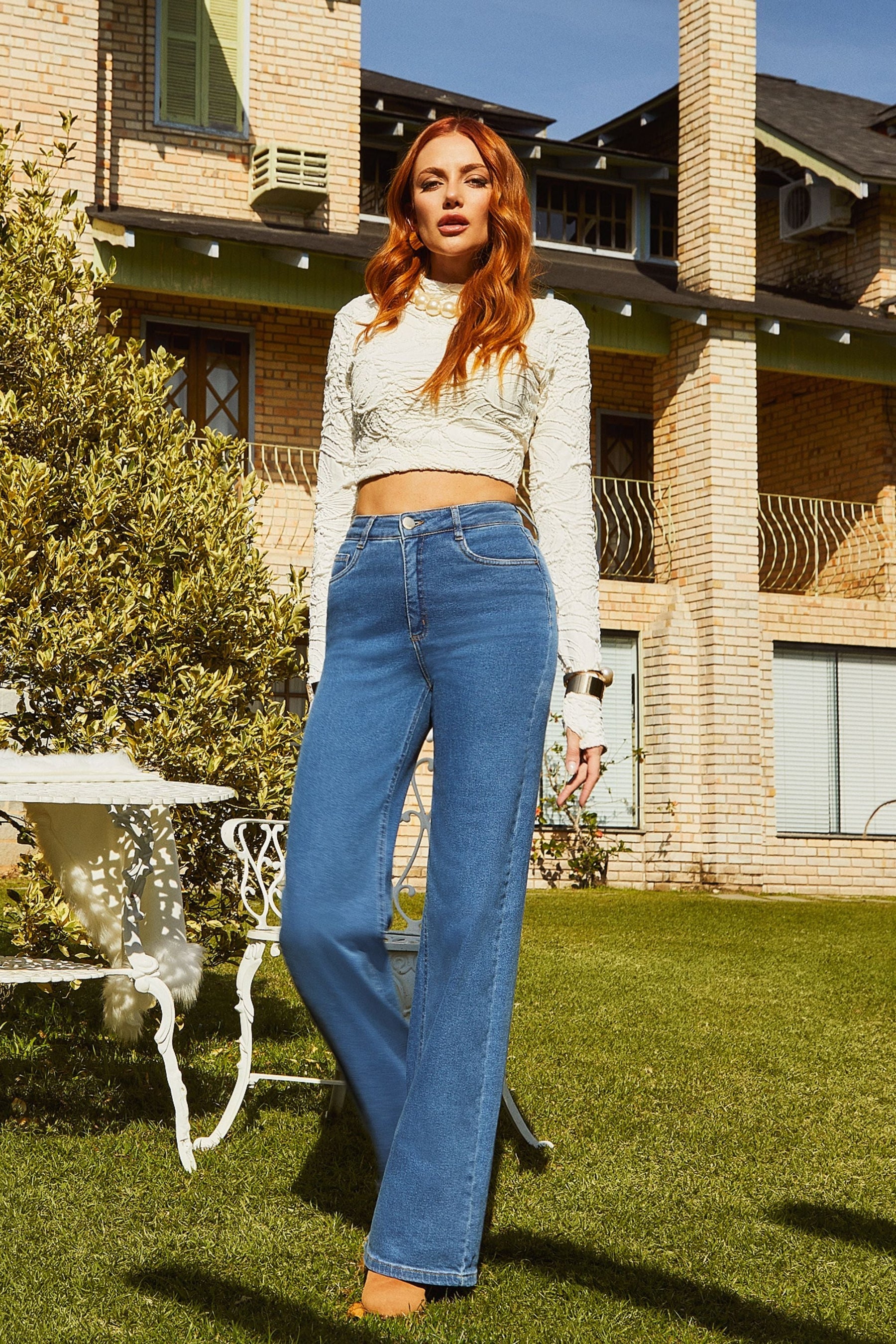 Calça Jeans Modeladora Clássica Wide Leg Cós Super Alto
