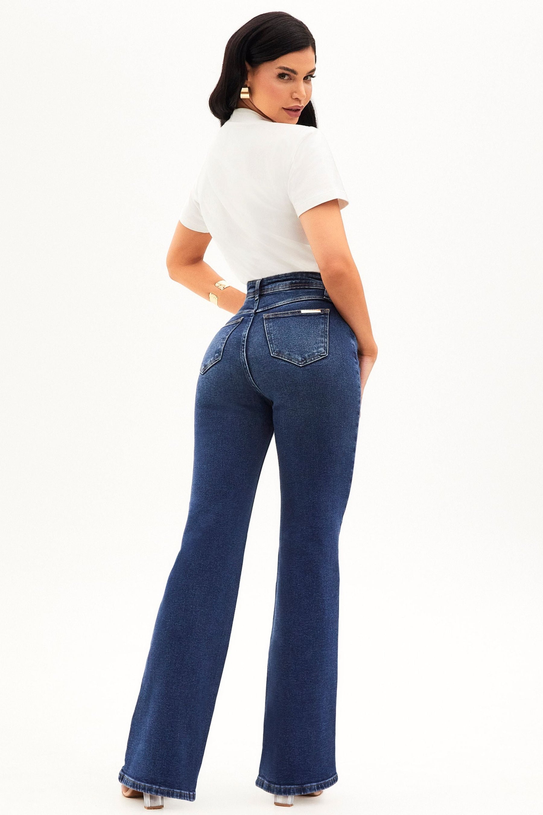 Calça Jeans Essencial Wide Leg Jeans Escuro Cós Médio