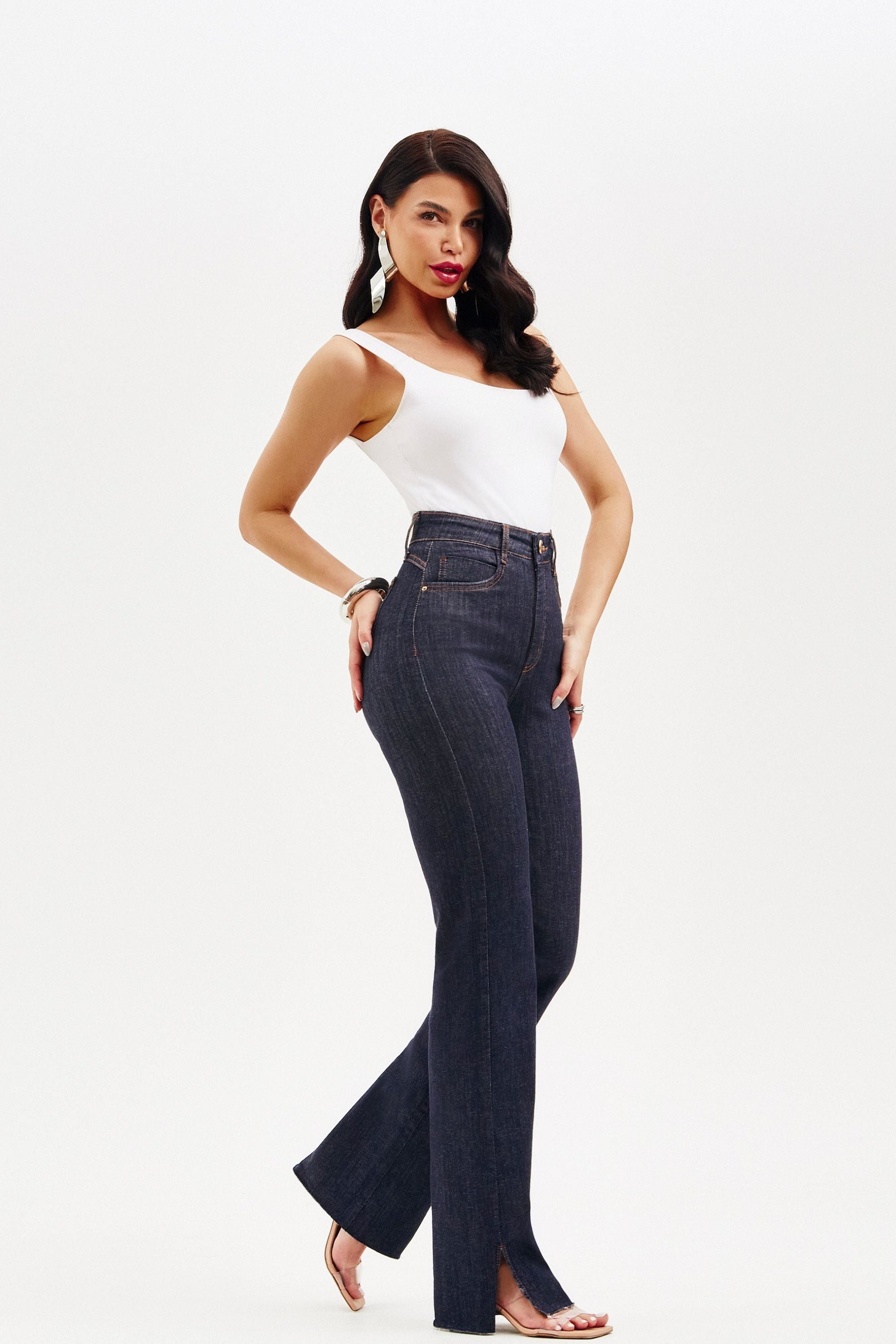 Calça Jeans Modeladora Fantástica Wide Leg Cós Super Alto