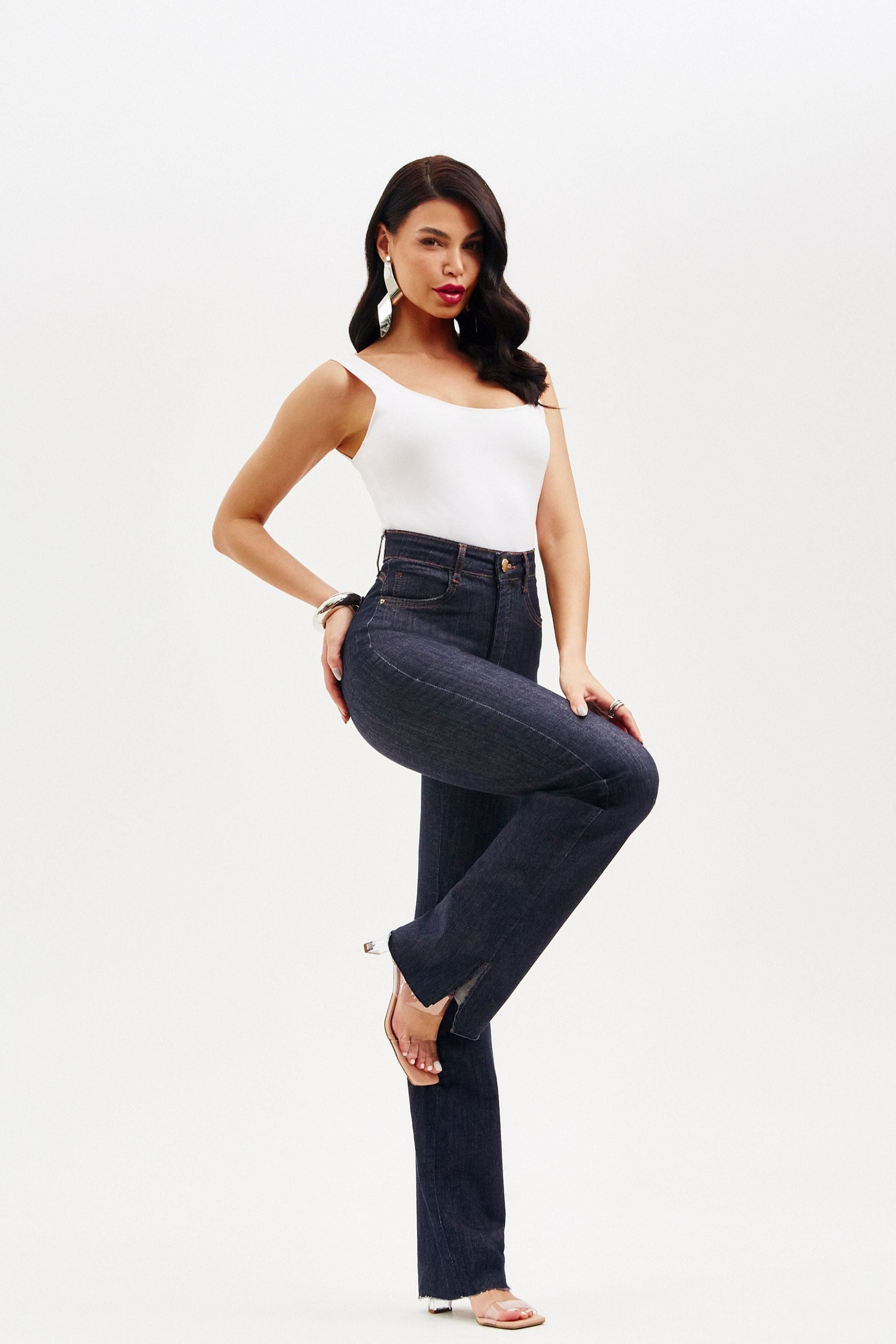 Calça Jeans Modeladora Fantástica Wide Leg Cós Super Alto