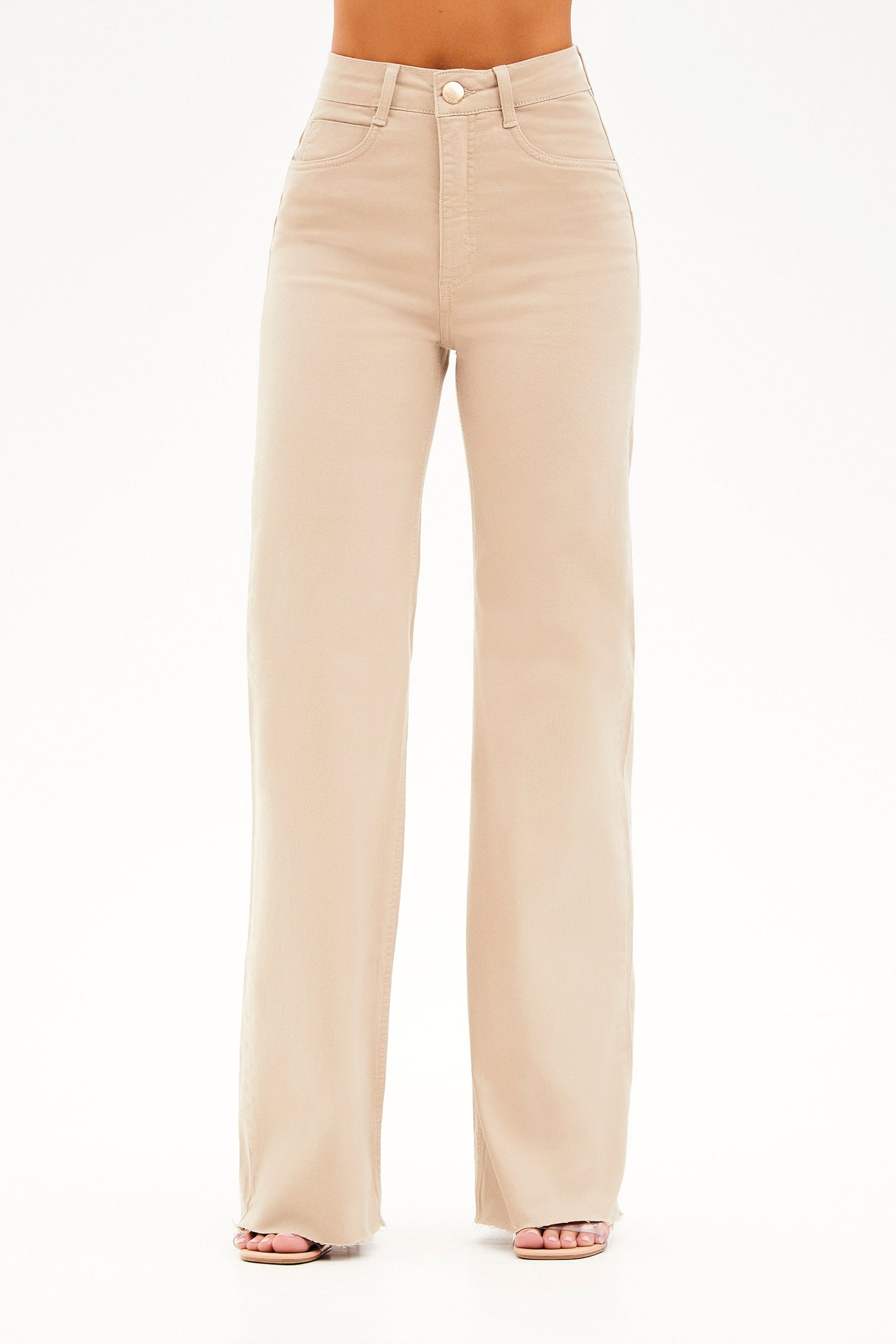 Calça Jeans Modeladora Nude Wide Leg Cós Super Alto