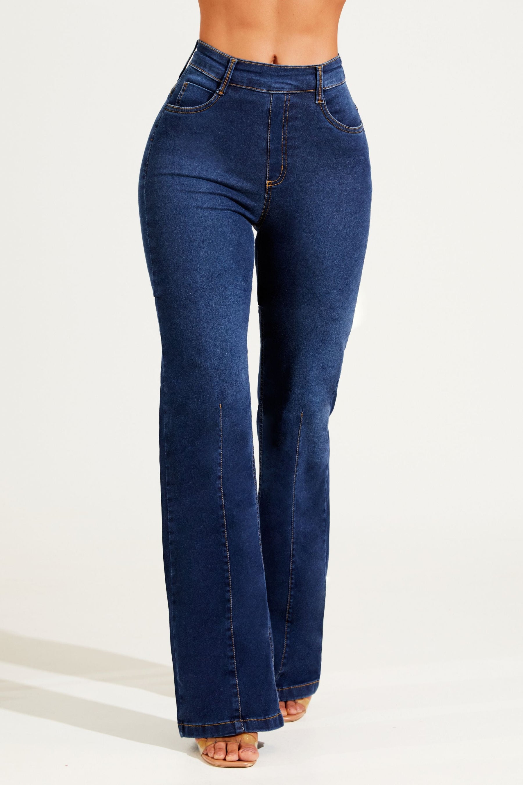 Calça Jeans Modeladora Power Stretch Wide Leg Cós Alto