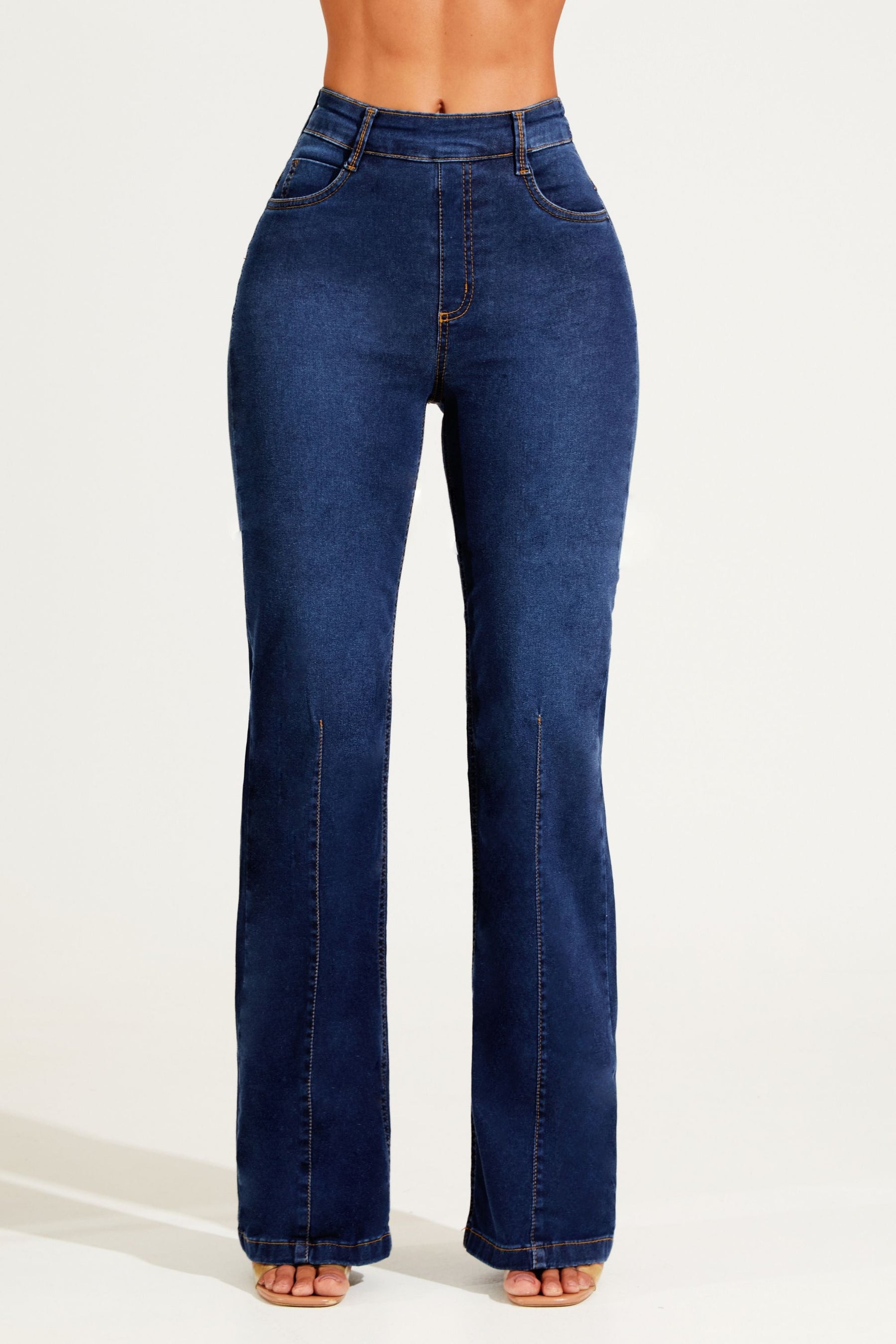 Calça Jeans Modeladora Power Stretch Wide Leg Cós Alto
