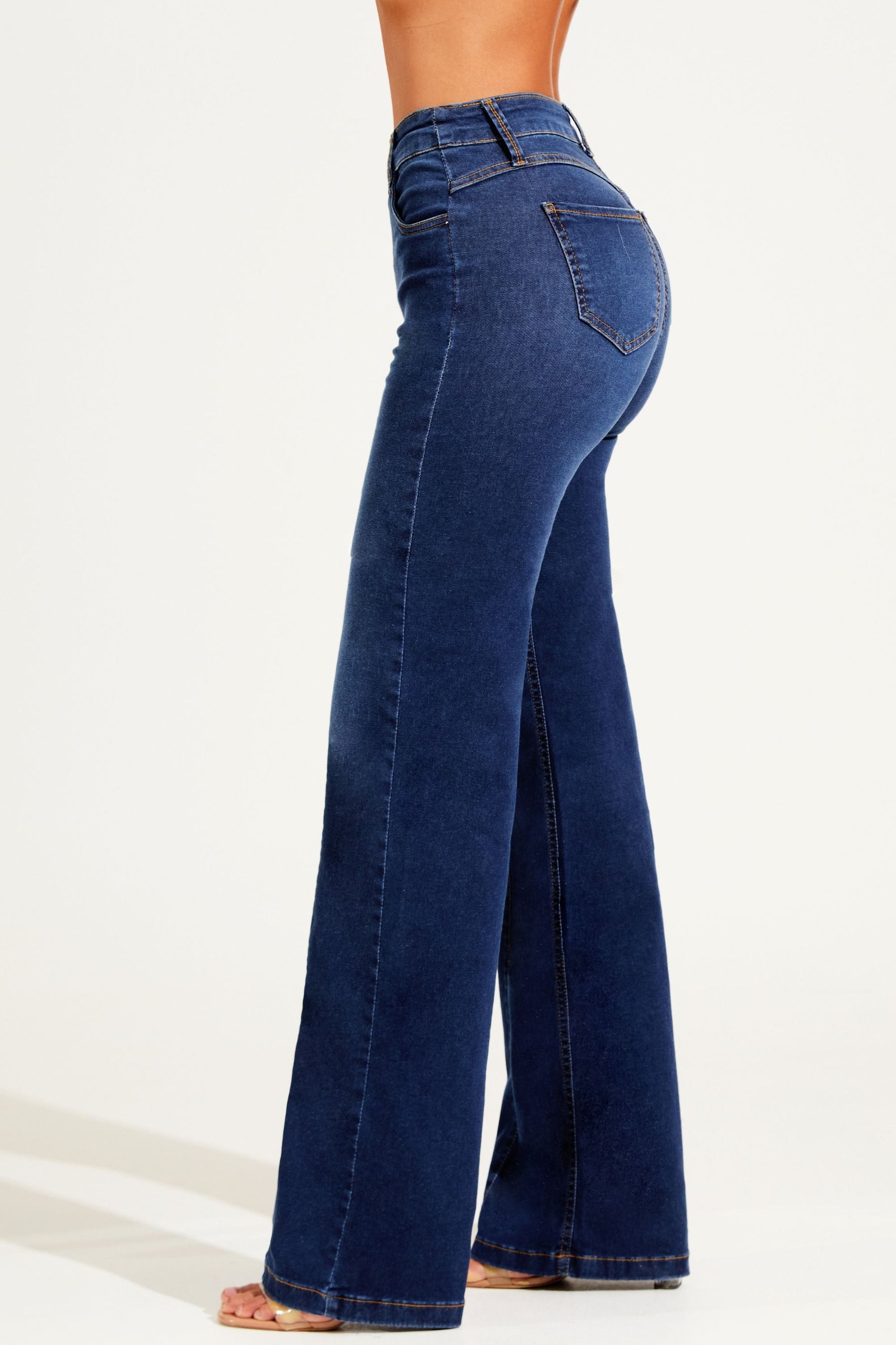 Calça Jeans Modeladora Power Stretch Wide Leg Cós Alto