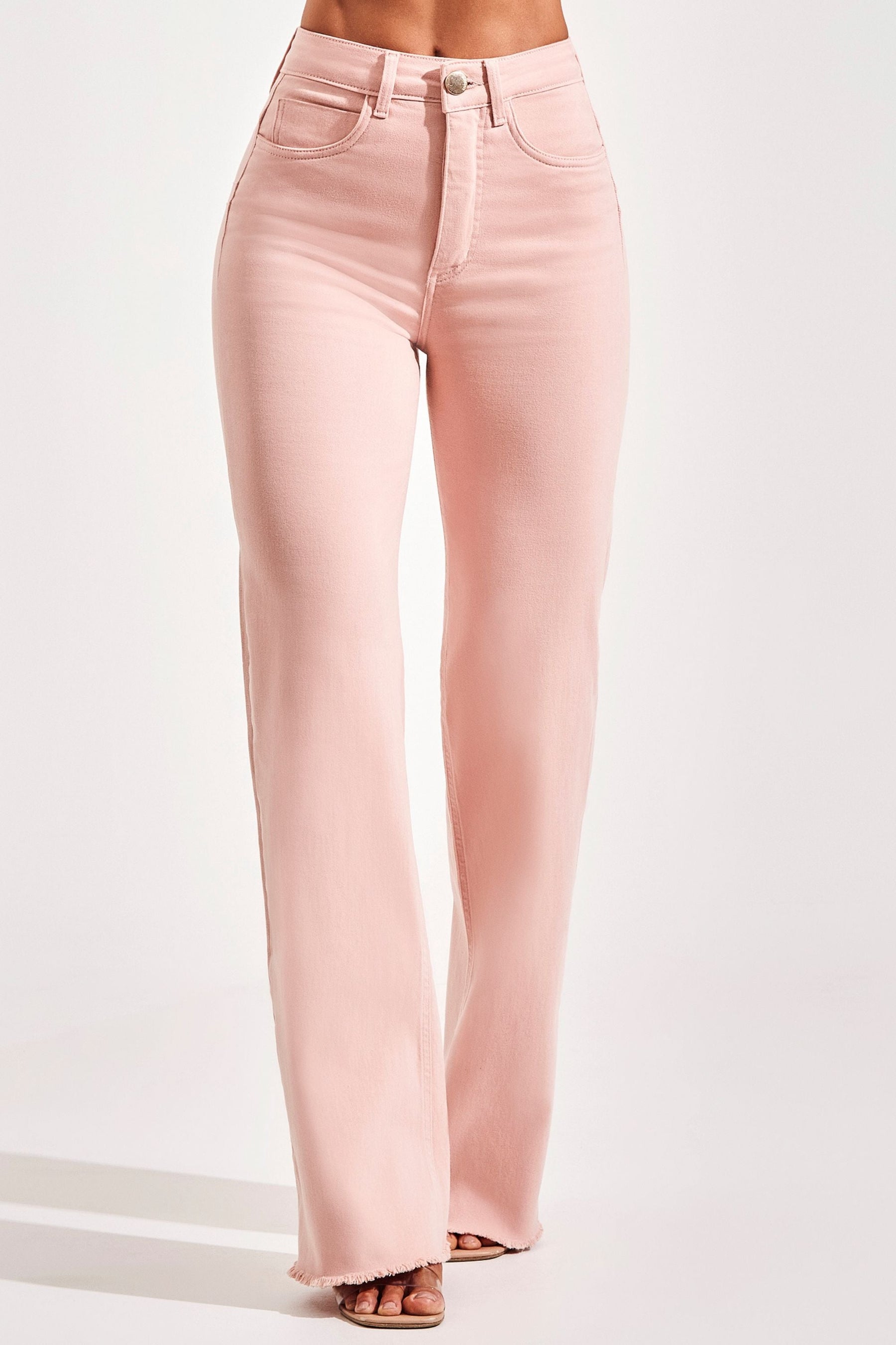 Calça Jeans Modeladora Rosa Wide Leg Cós Super Alto