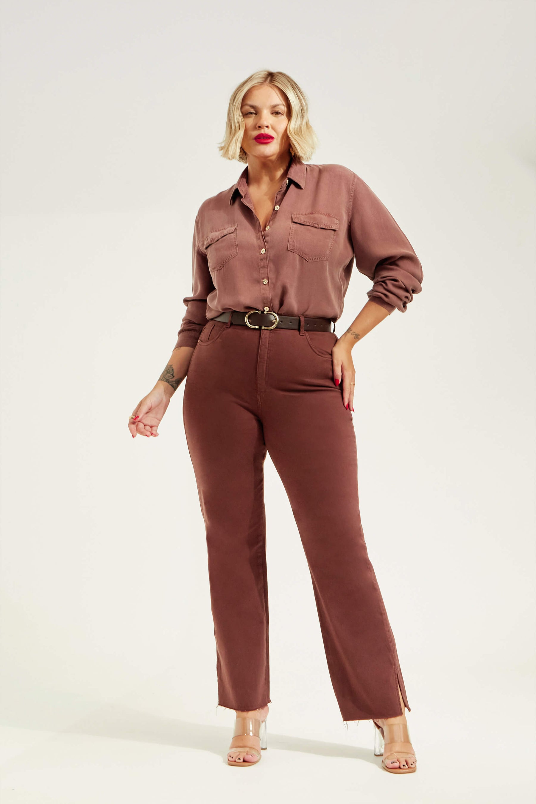 Calça Jeans Modeladora Coffee Reta Cós Alto