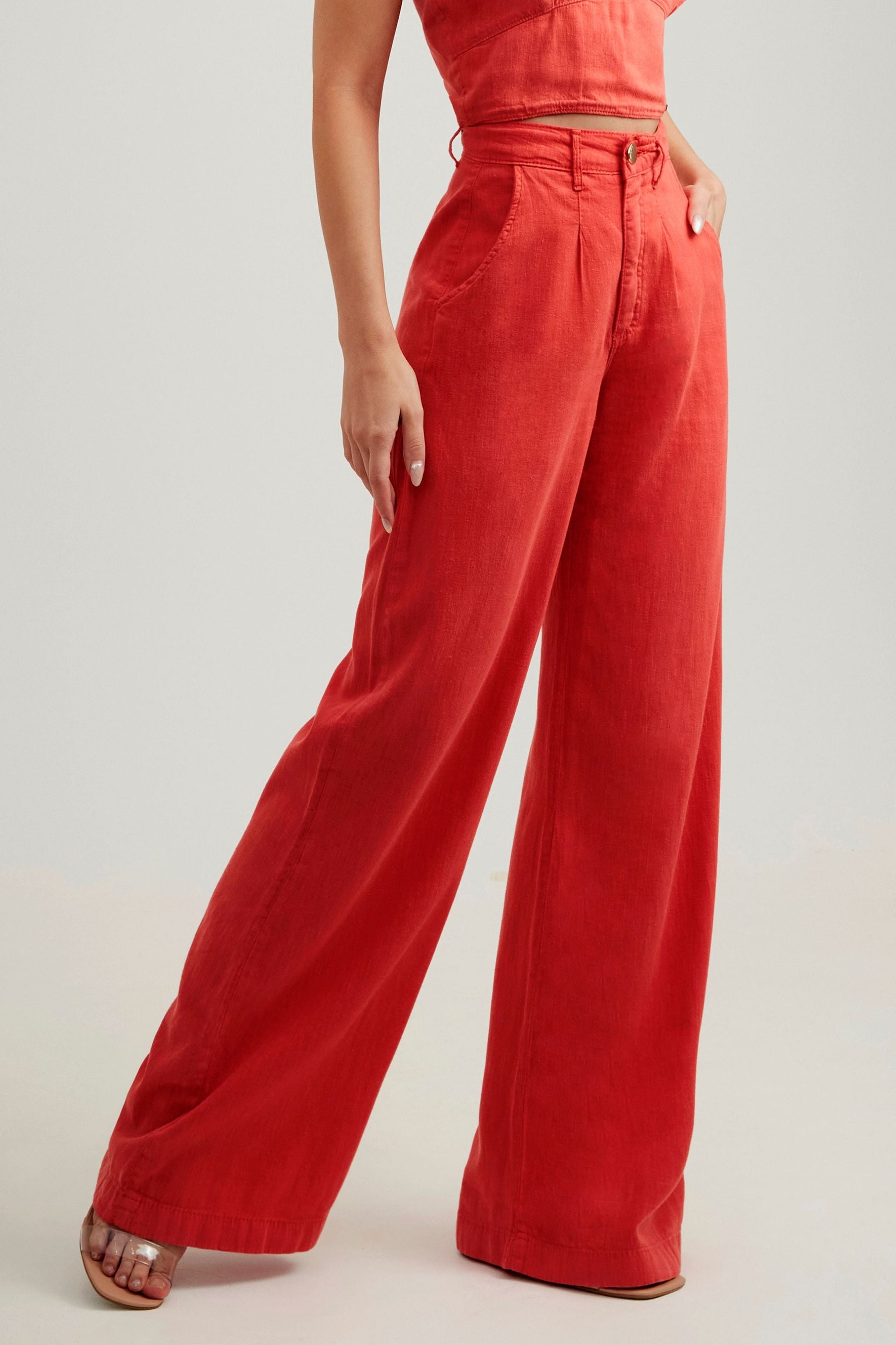 Calça Pantalona de Linho Térmico Dunas Vermelha Vibrante