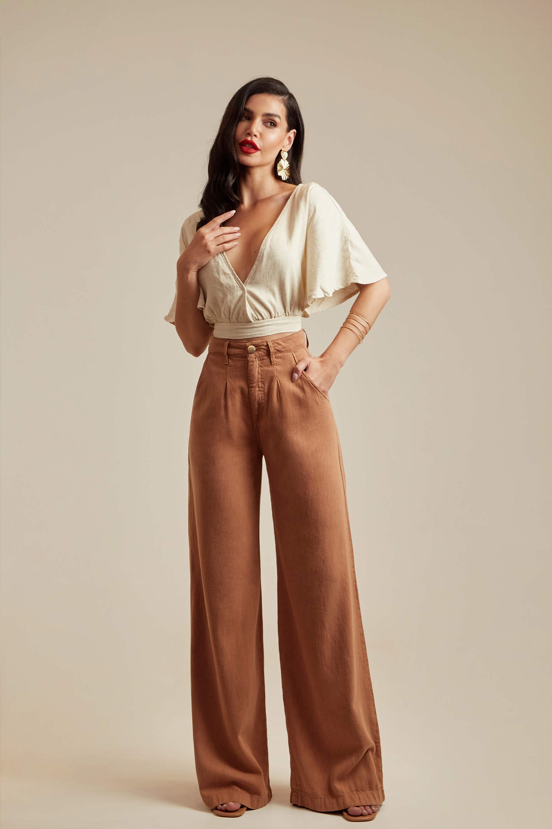 Calça Pantalona de Linho Térmico Dunas Terra