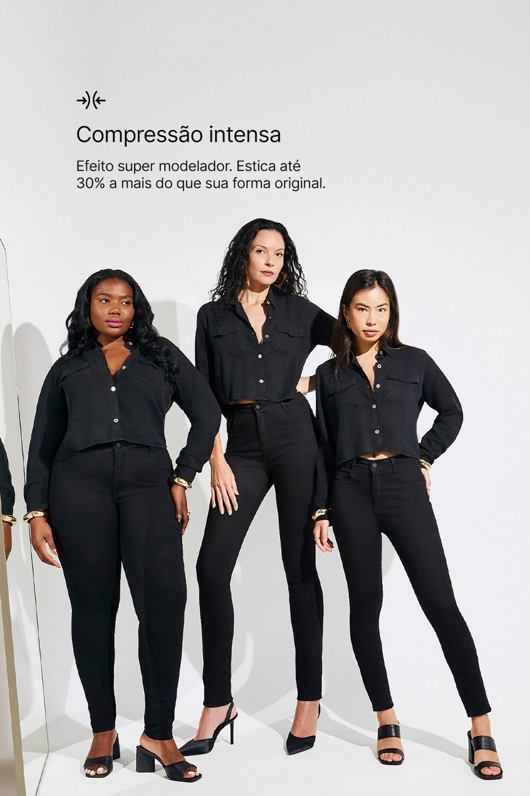 Calça Jeans Modeladora Skinny Preto Intenso Cós Médio