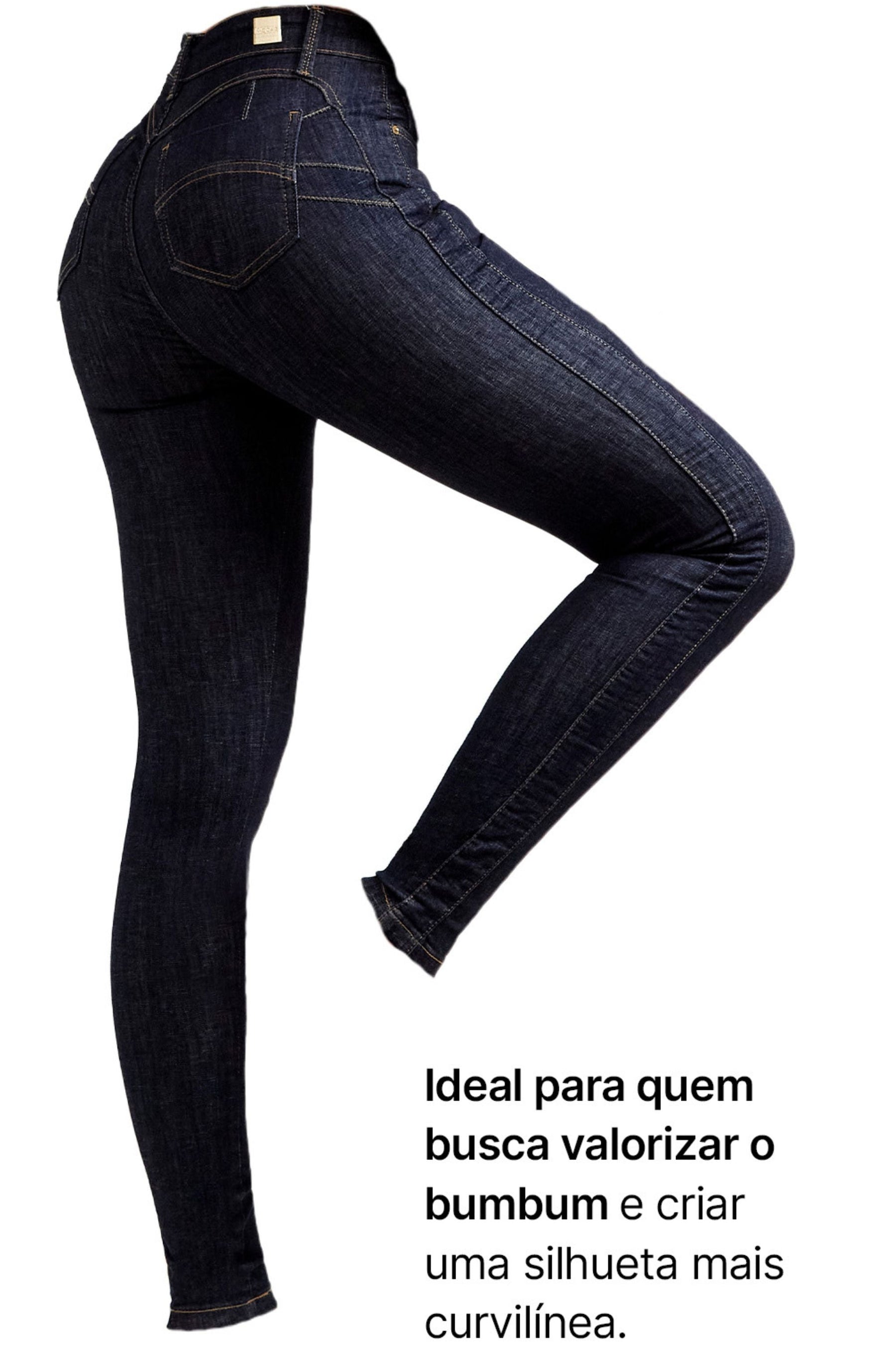 Calça Jeans Modeladora Mega Bumbum Skinny Fantástica Cós Alto